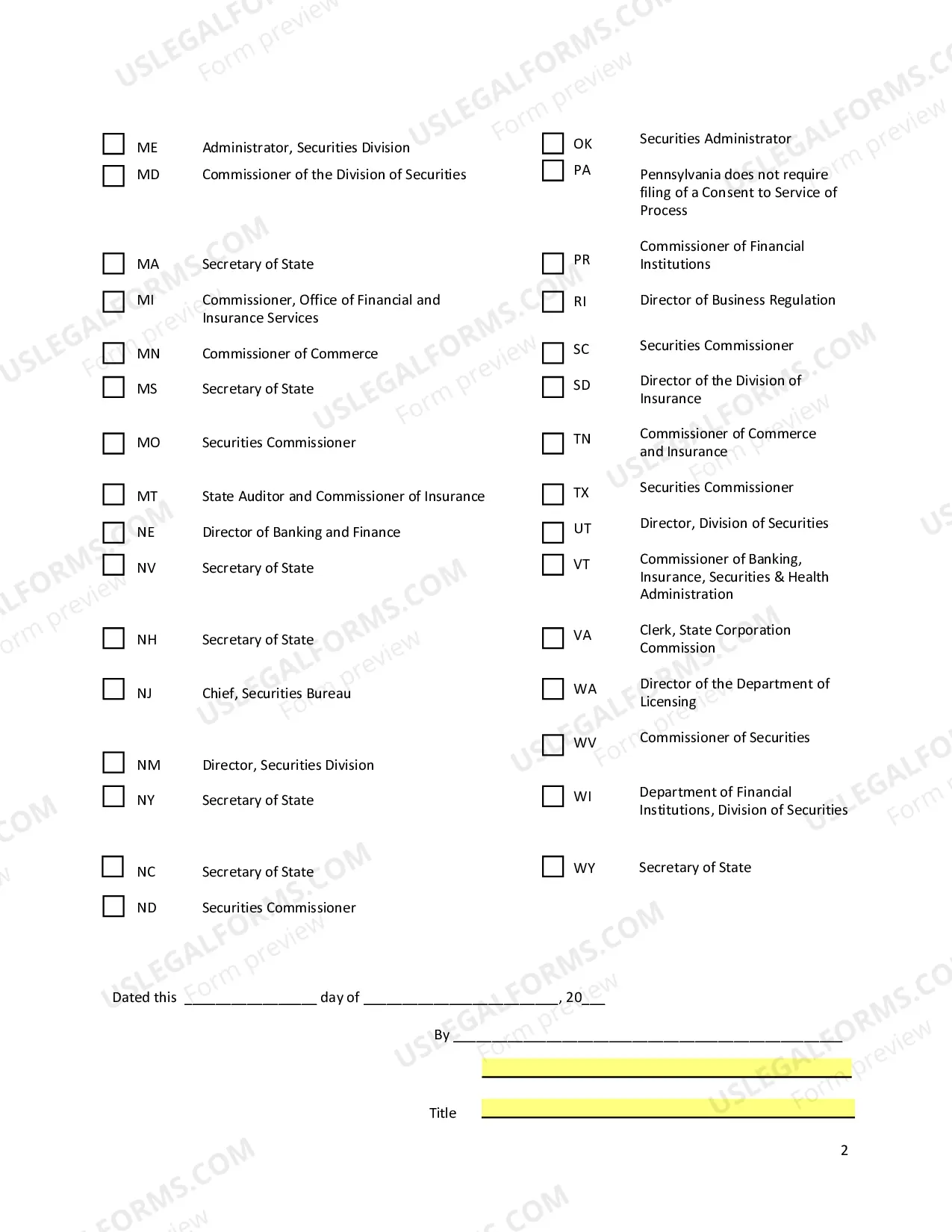 Preview Uniform Consent to Service of Process (U-2)