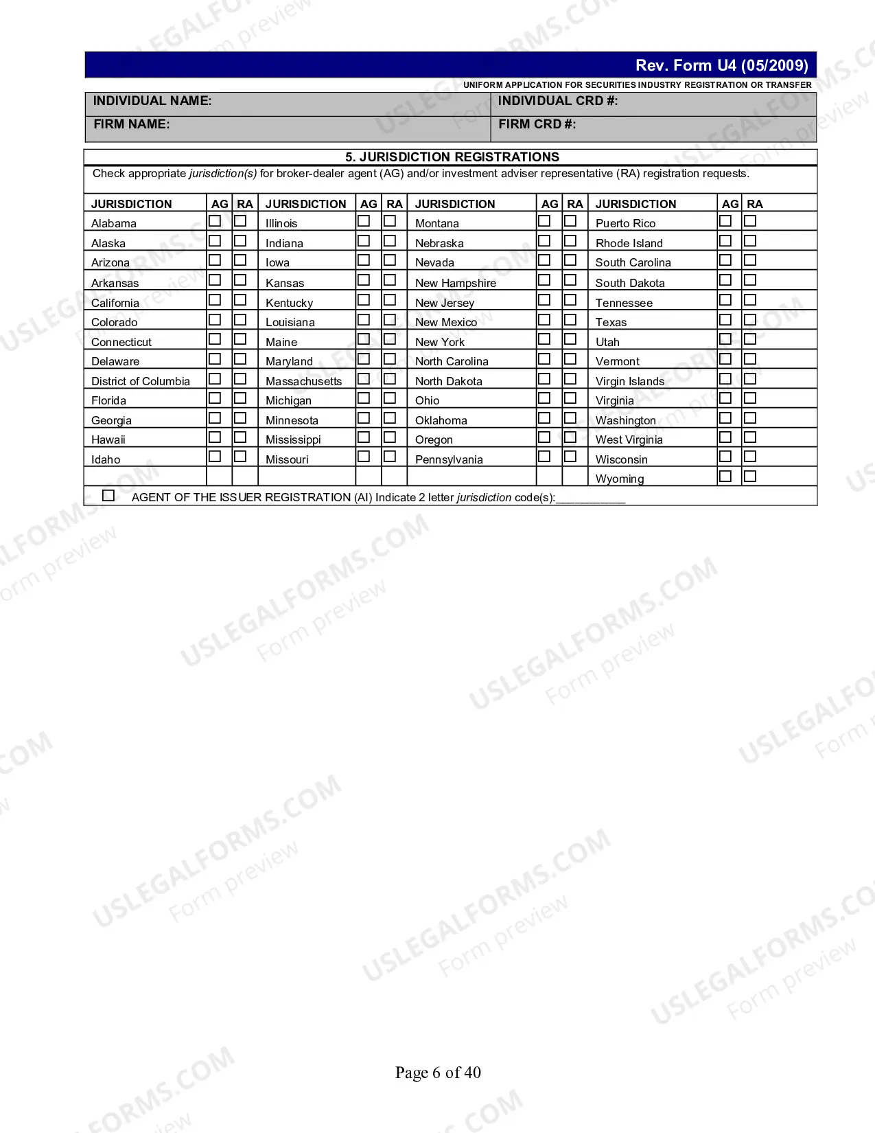 Preview Uniform Application for Securities Industry Registration or Transfer (U-4)