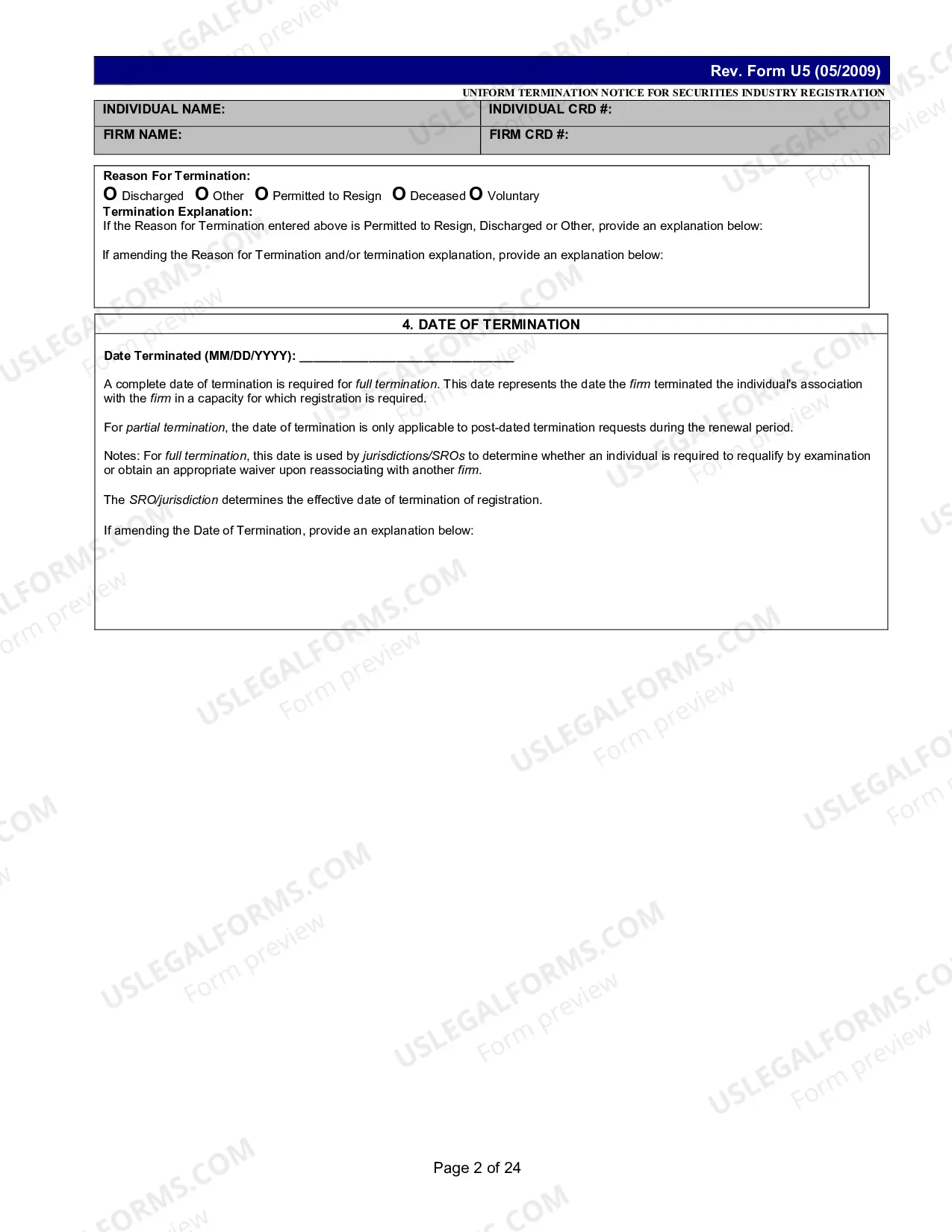 Preview Uniform Termination Notice (U-5)