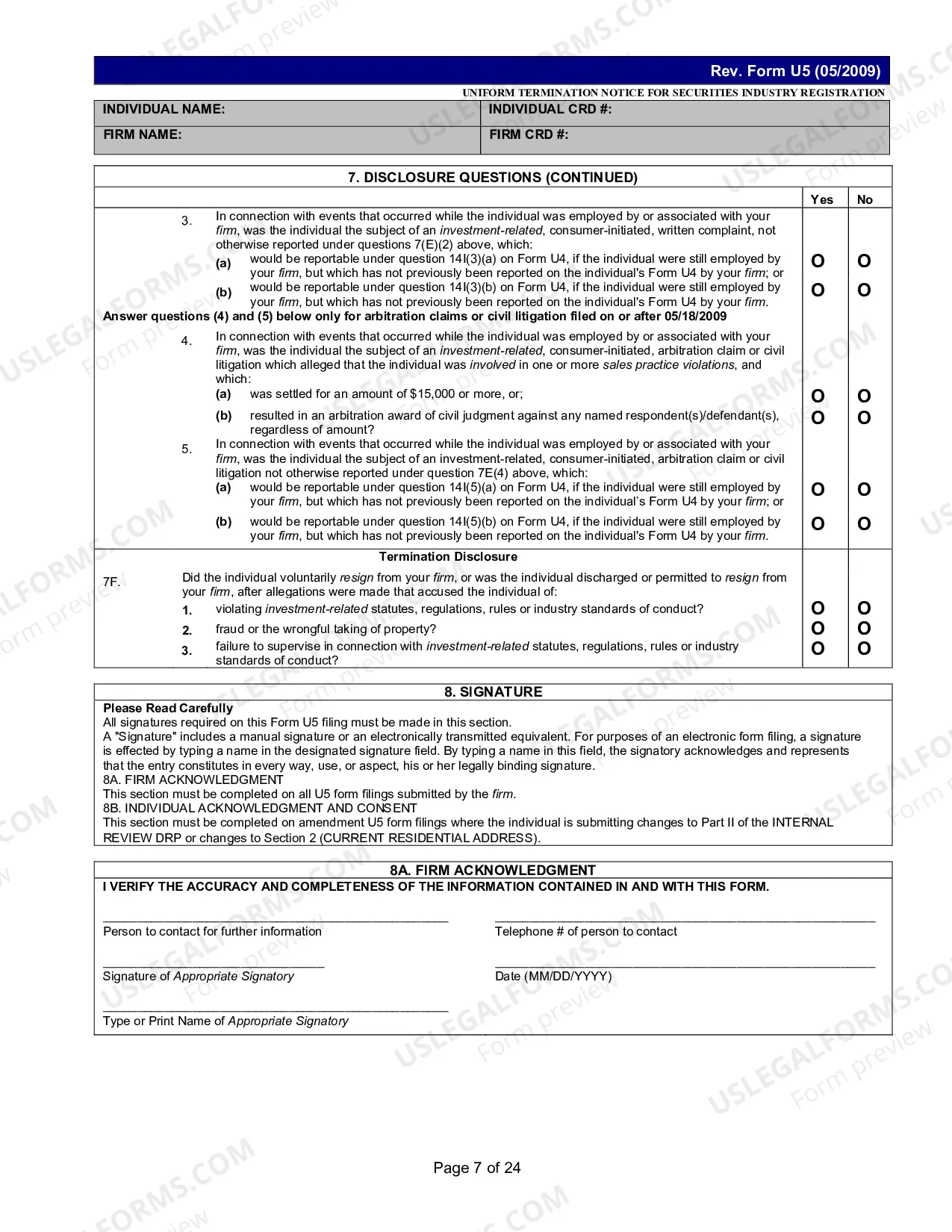 Preview Uniform Termination Notice (U-5)