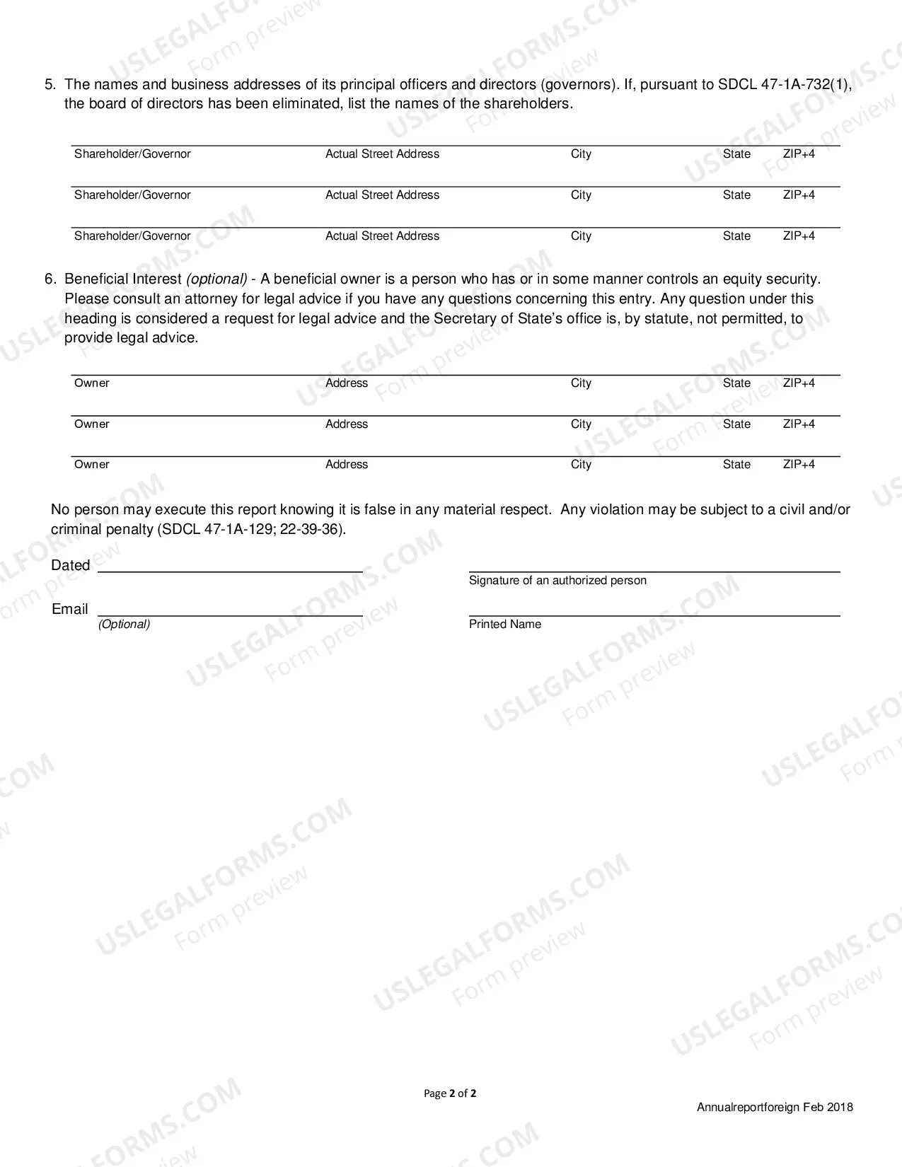 Preview Annual Farm Report (Foreign Business Corp)