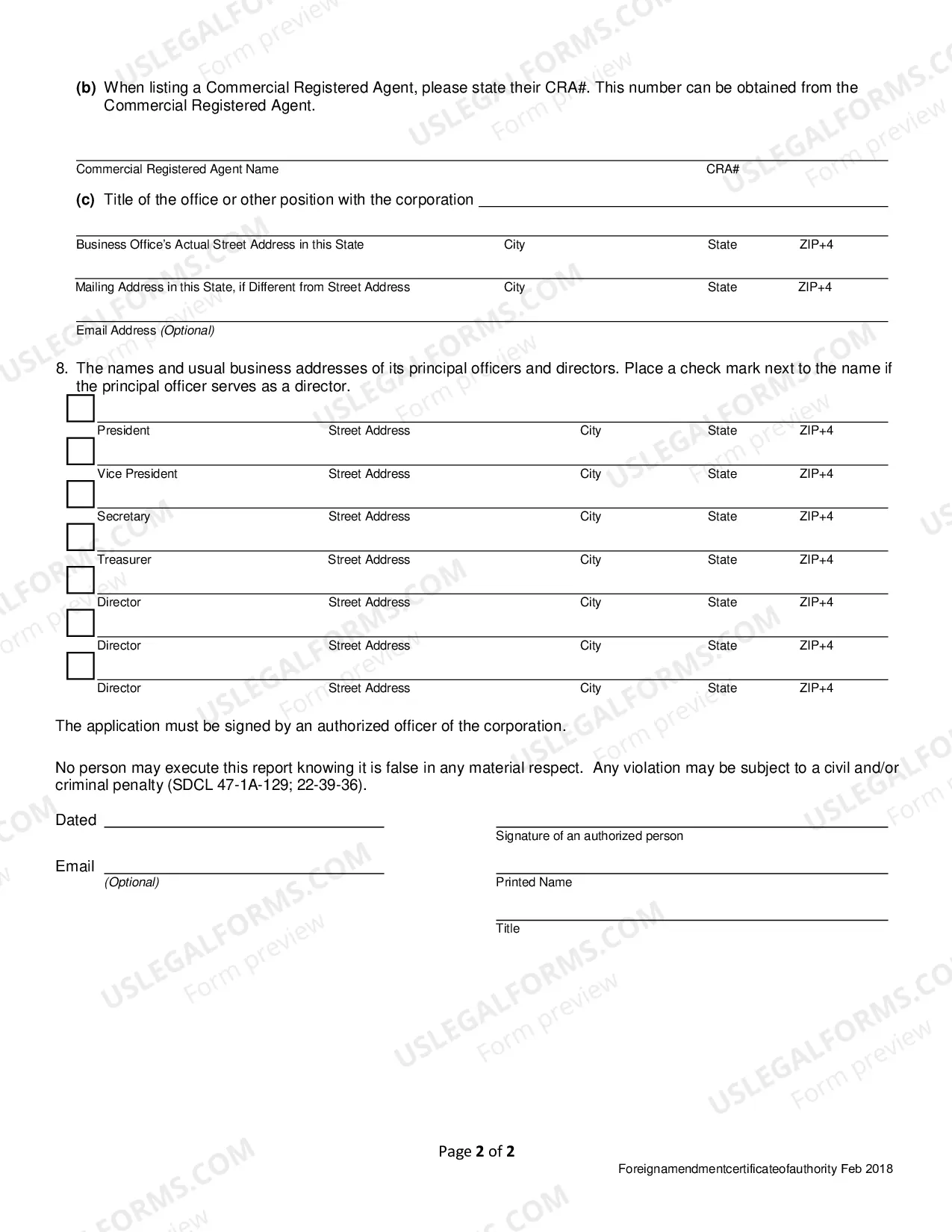Preview Application for Amended Certificate of Authority