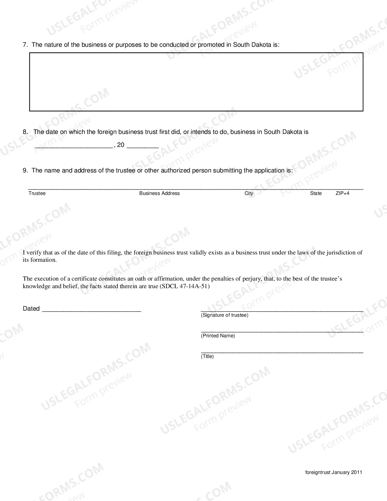 Preview Application for Registration of Trust