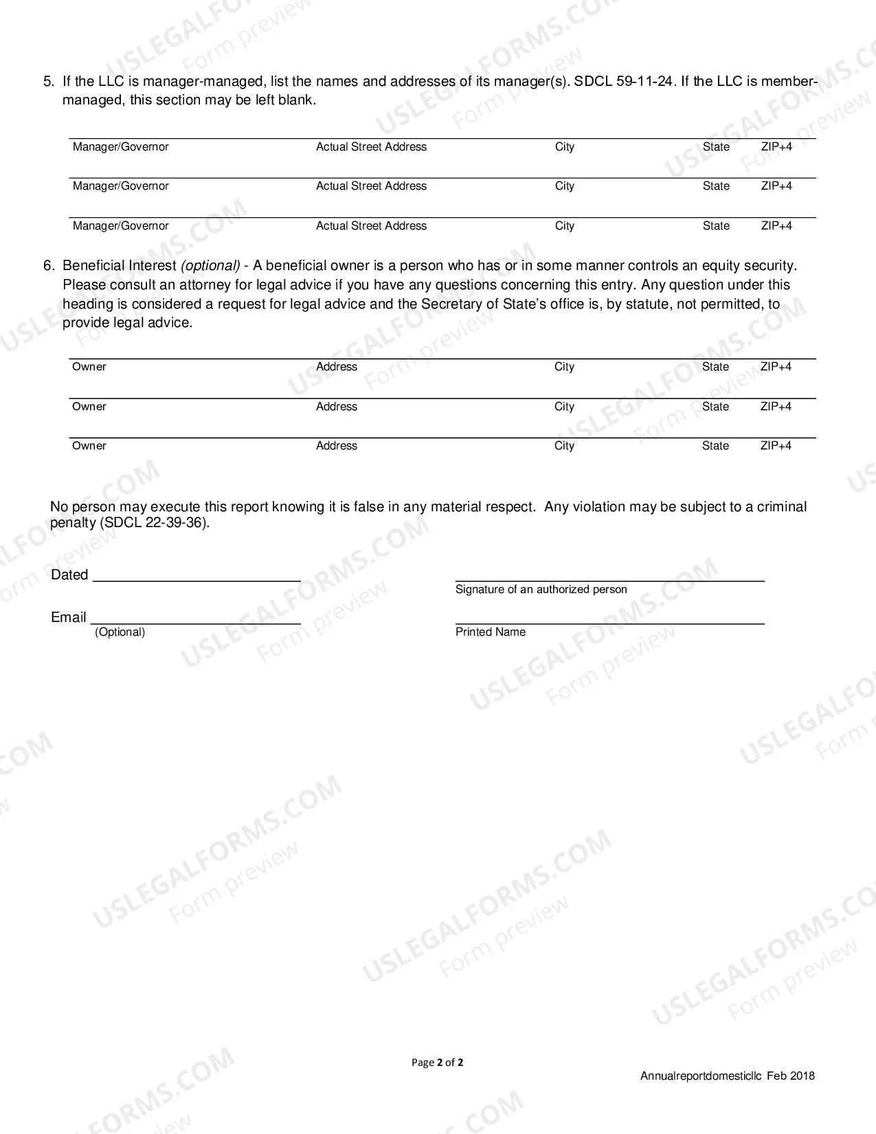 Preview Annual Report (Domestic LLC)