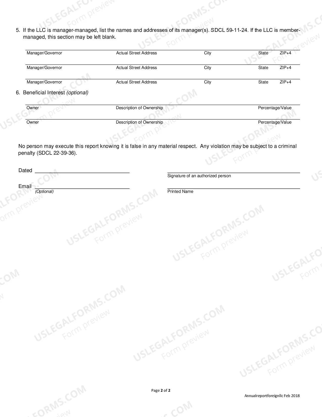 Preview Annual Farm Report (Foreign LLC)