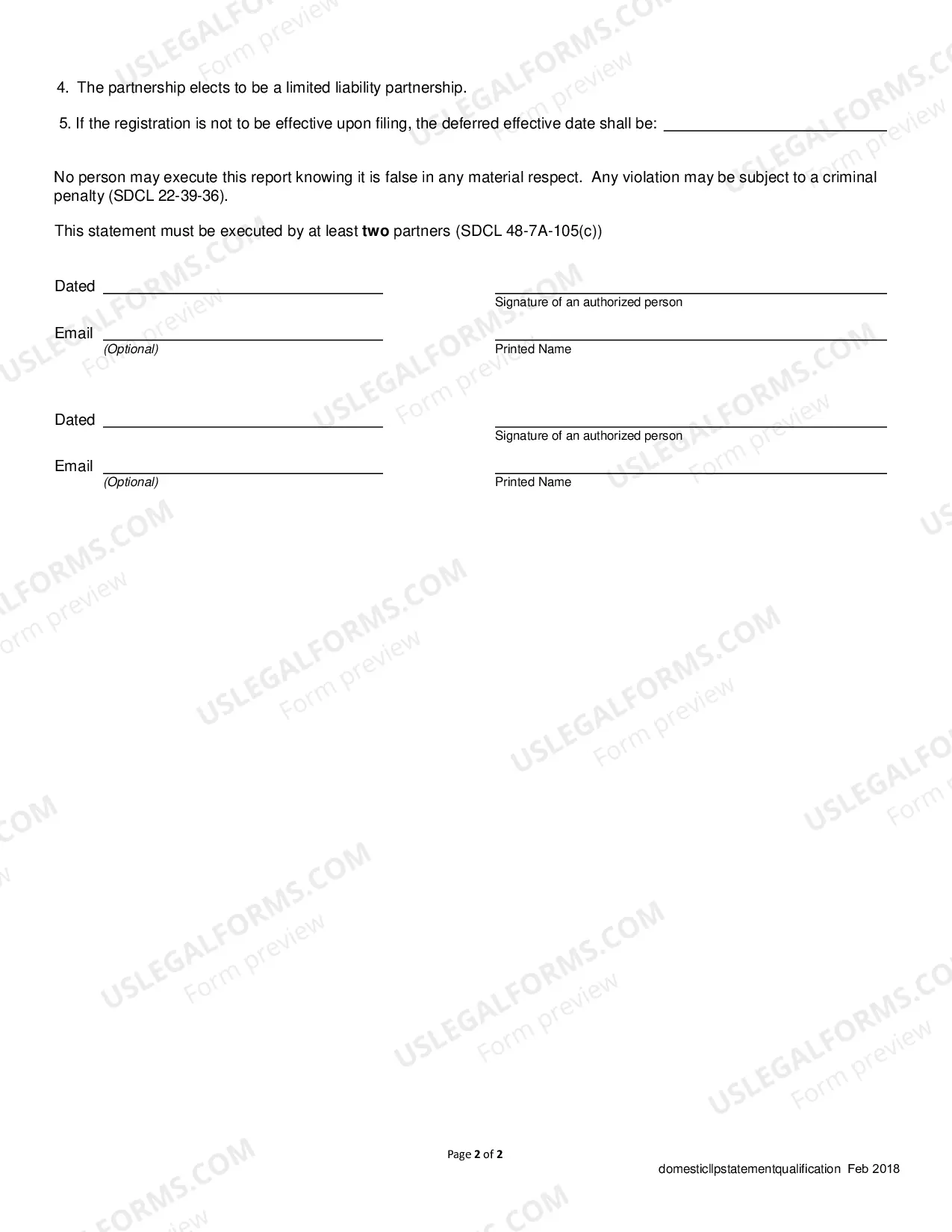Preview Statement of Qualification (Domestic Limited Liability Partnership)