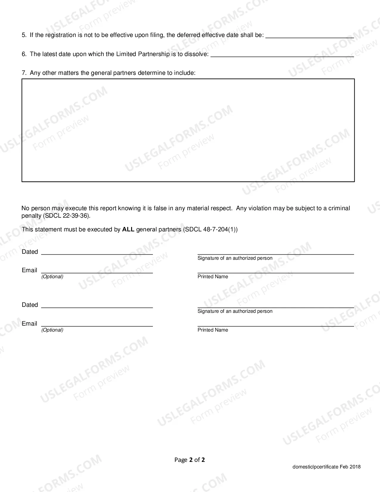 Preview Certificate of Limited Partnership