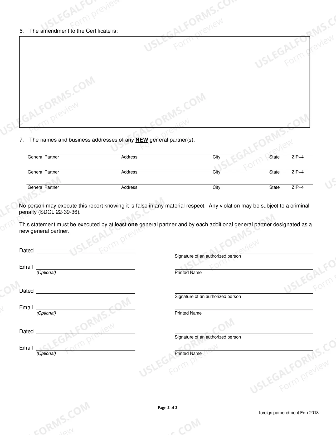 Preview Application for Amended Registration of A Foreign Limited Partnership