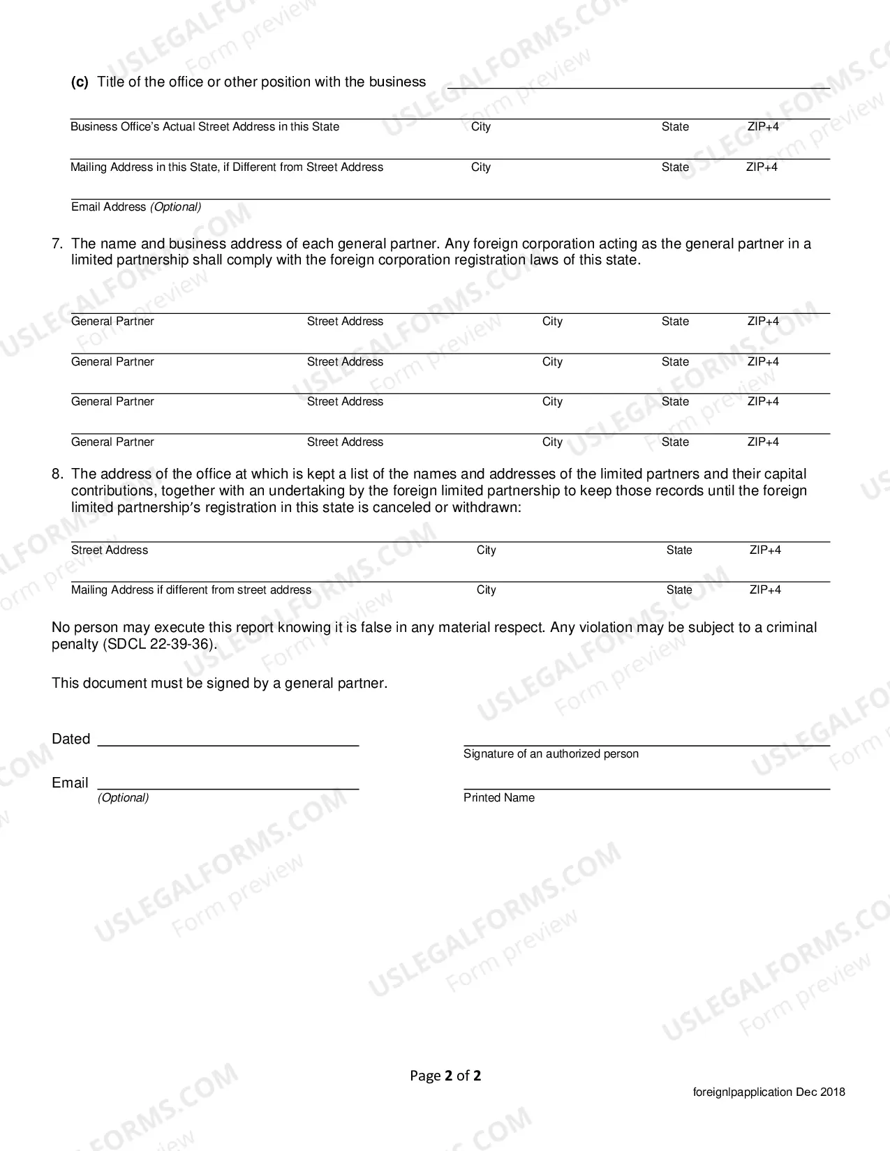 Preview Application for Registration of A Foreign Limited Partnership