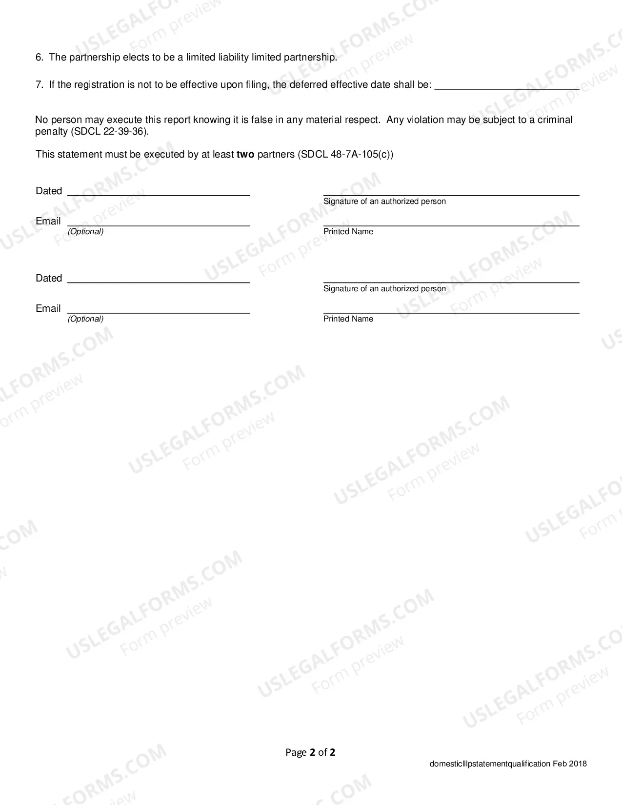 Preview Statement of Qualification of A Foreign LLLP
