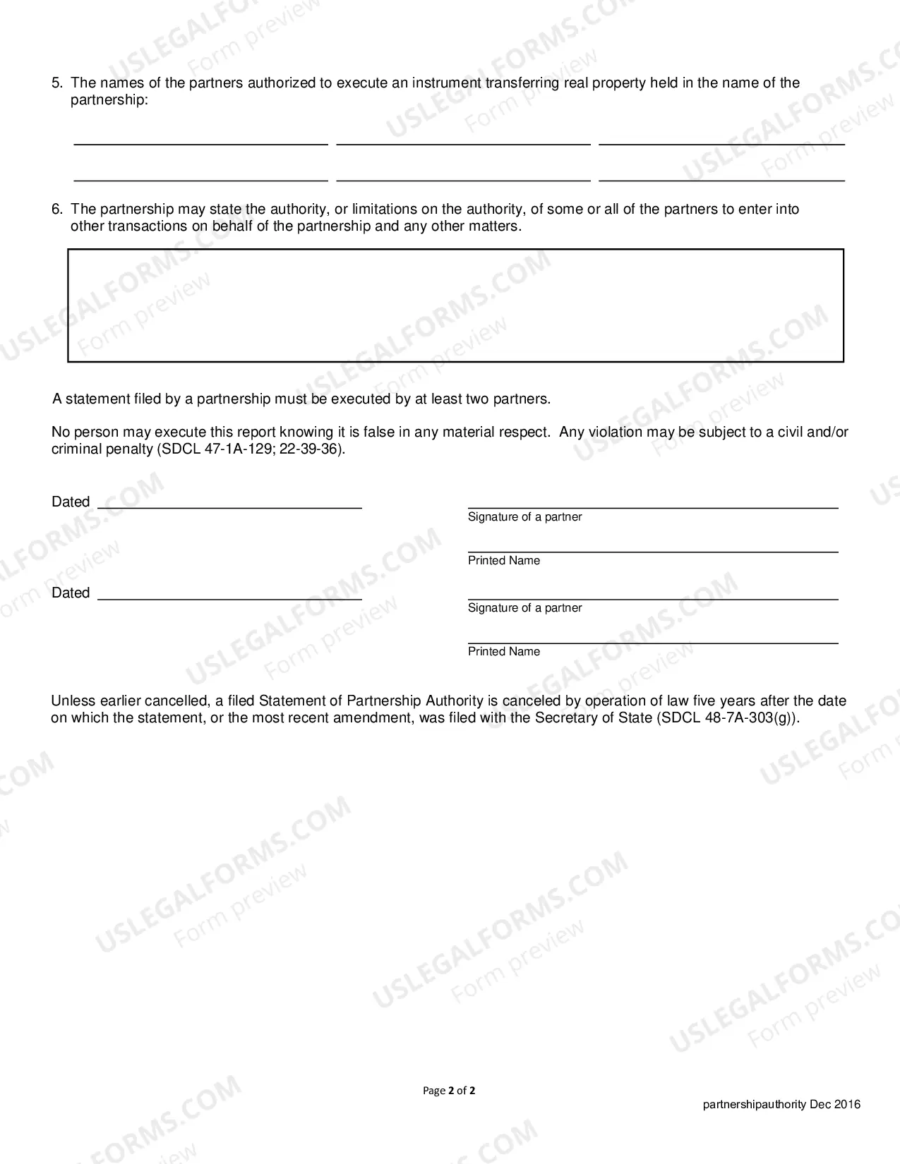 Preview Statement of Partnership Authority