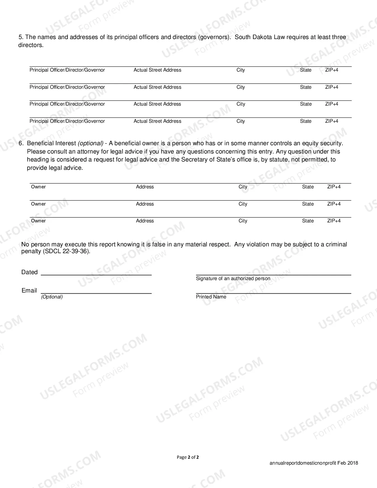 Preview Annual Report (Non Profit Corp)