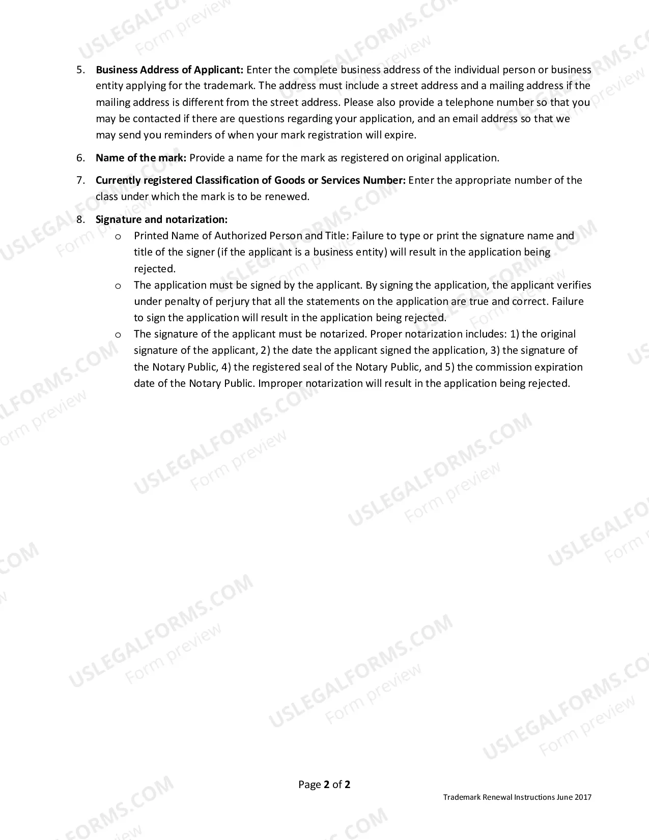 Preview Mark Registration Renewal