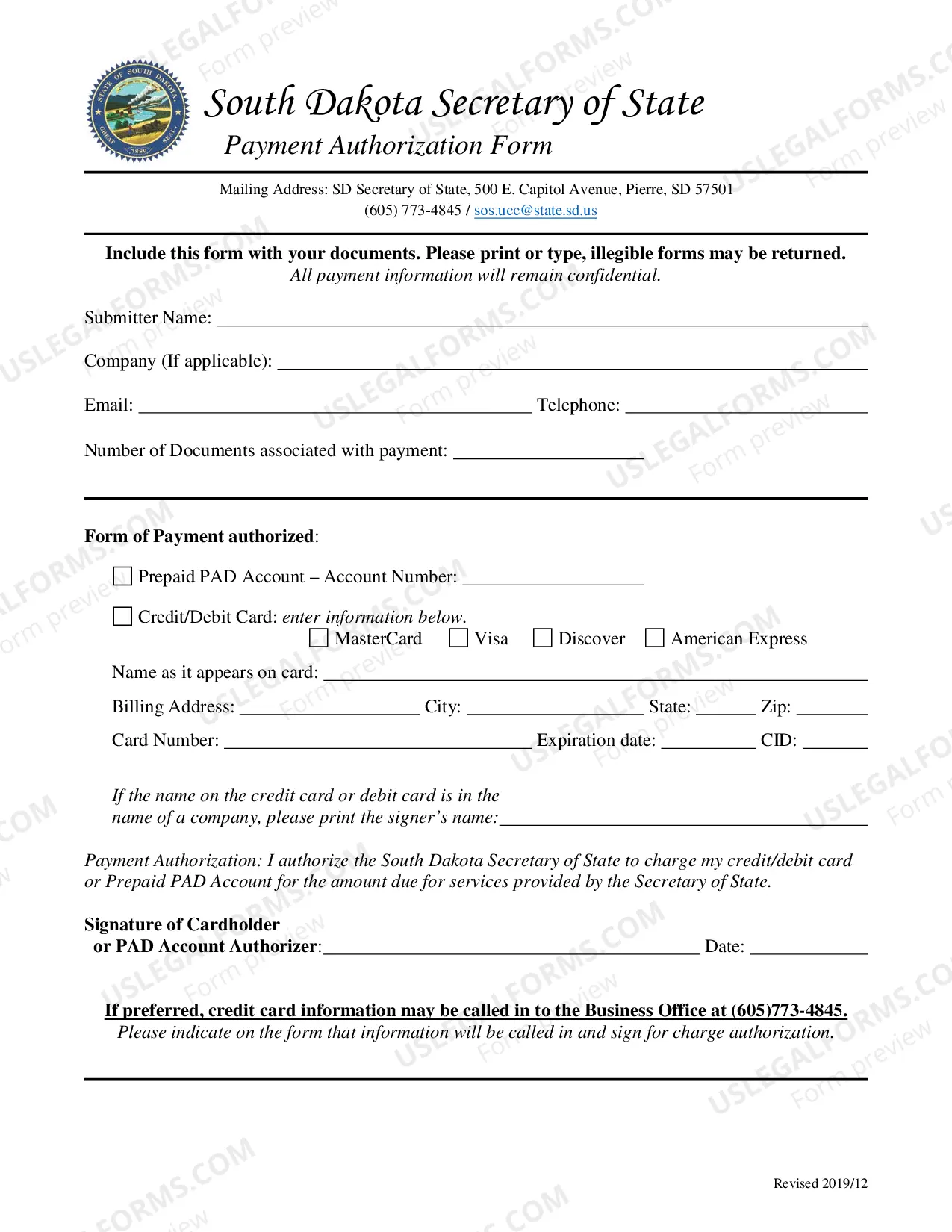 Preview South Dakota Search Request Form