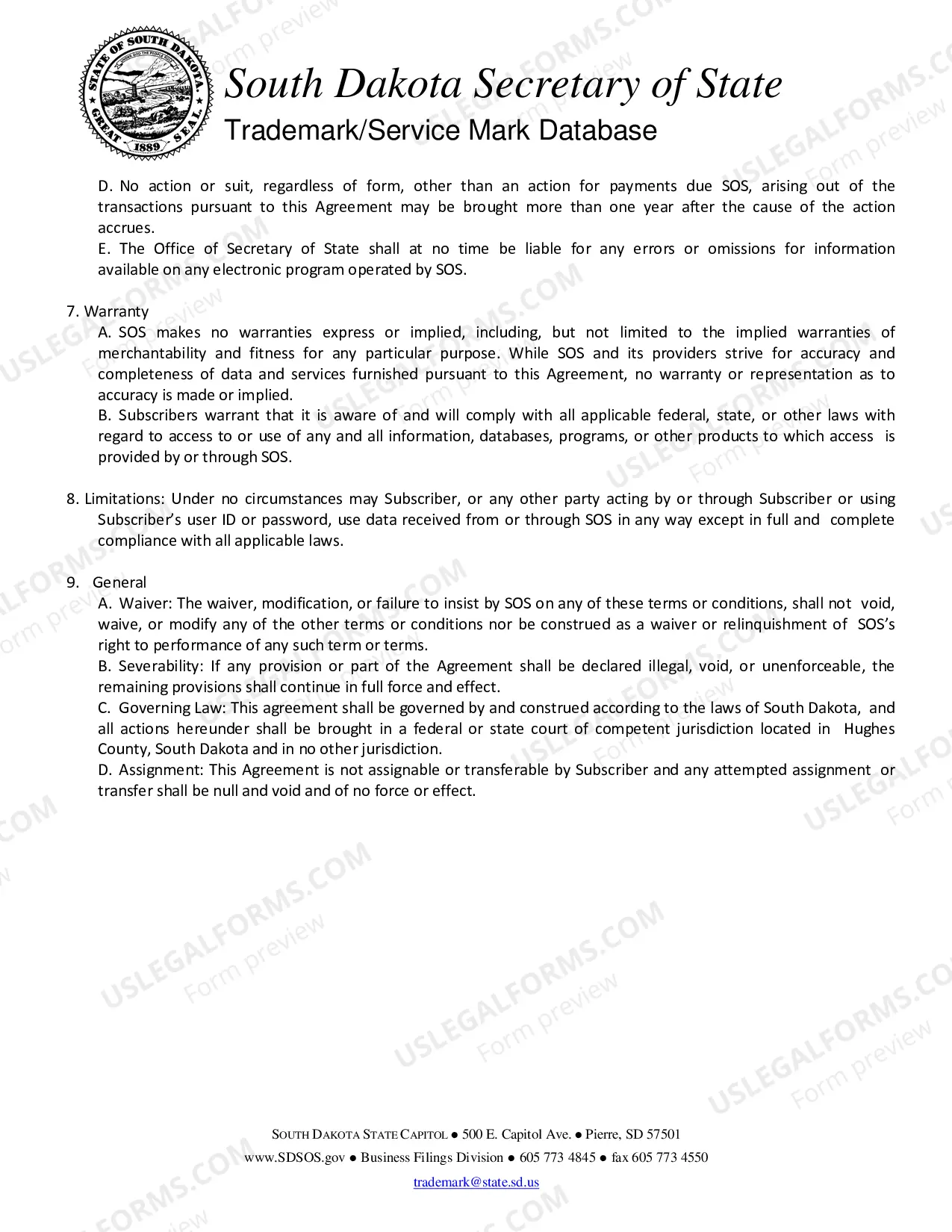 Preview Trademark / Service Mark Database Subscription Form