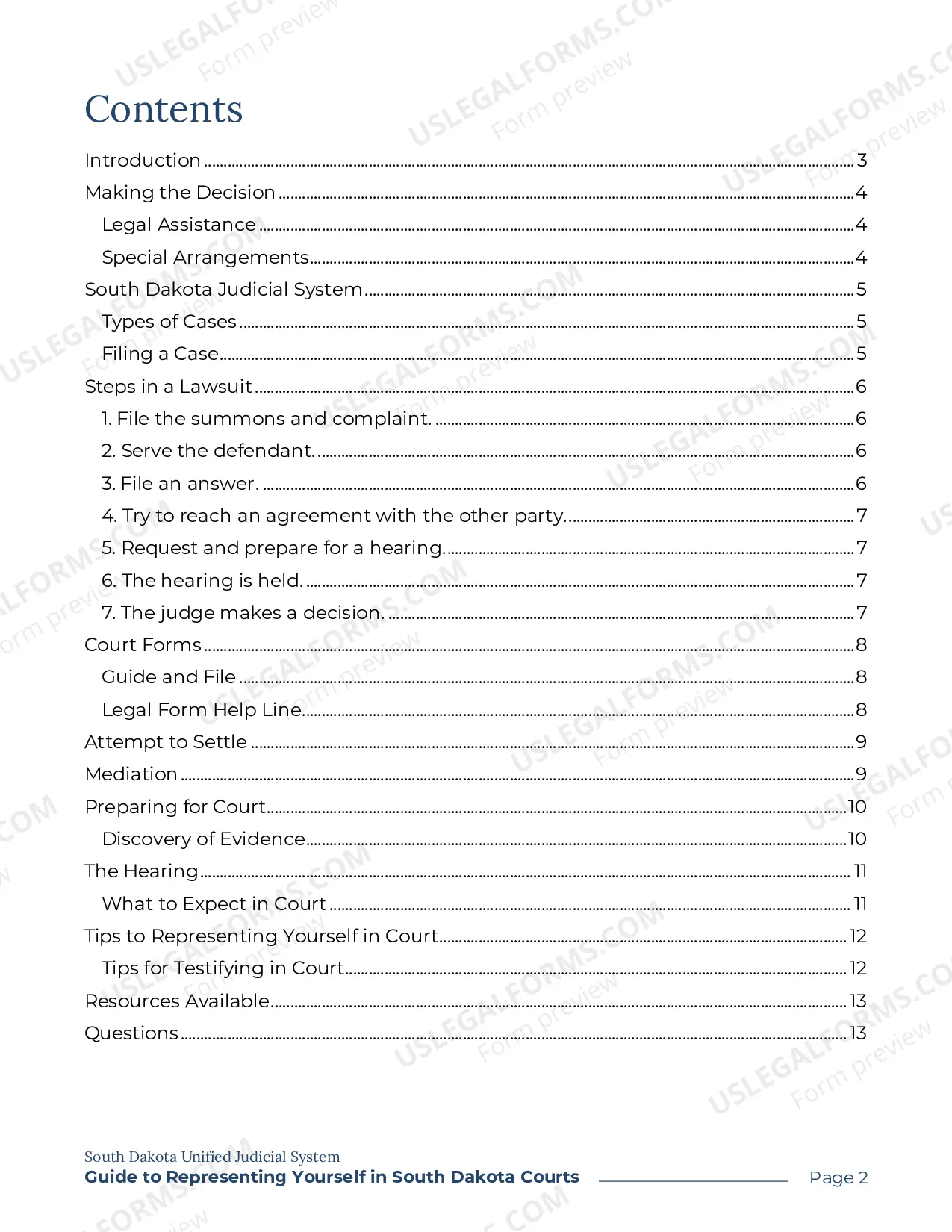 Preview UJS 300 - A Guide for Representing Yourself in SD Courts