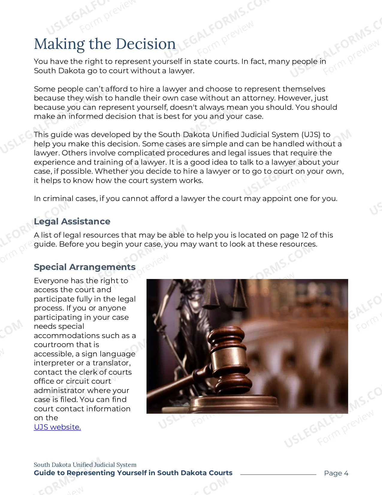 Preview UJS 300 - A Guide for Representing Yourself in SD Courts