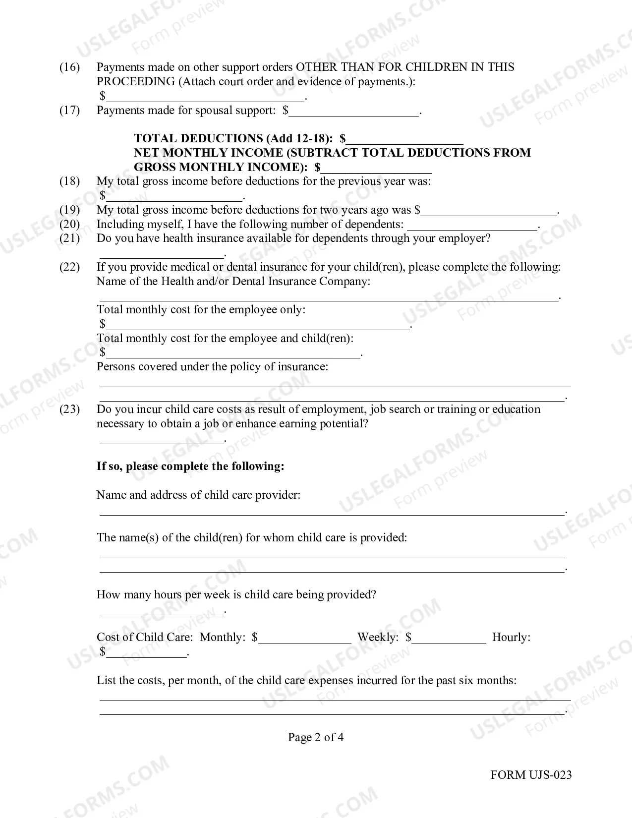 Preview Instructions and Form for Financial Statement without Minor Children
