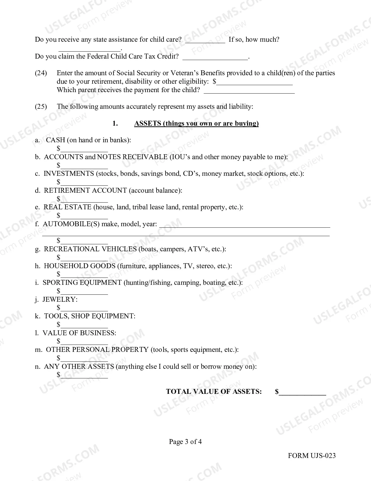 Preview Instructions and Form for Financial Statement without Minor Children