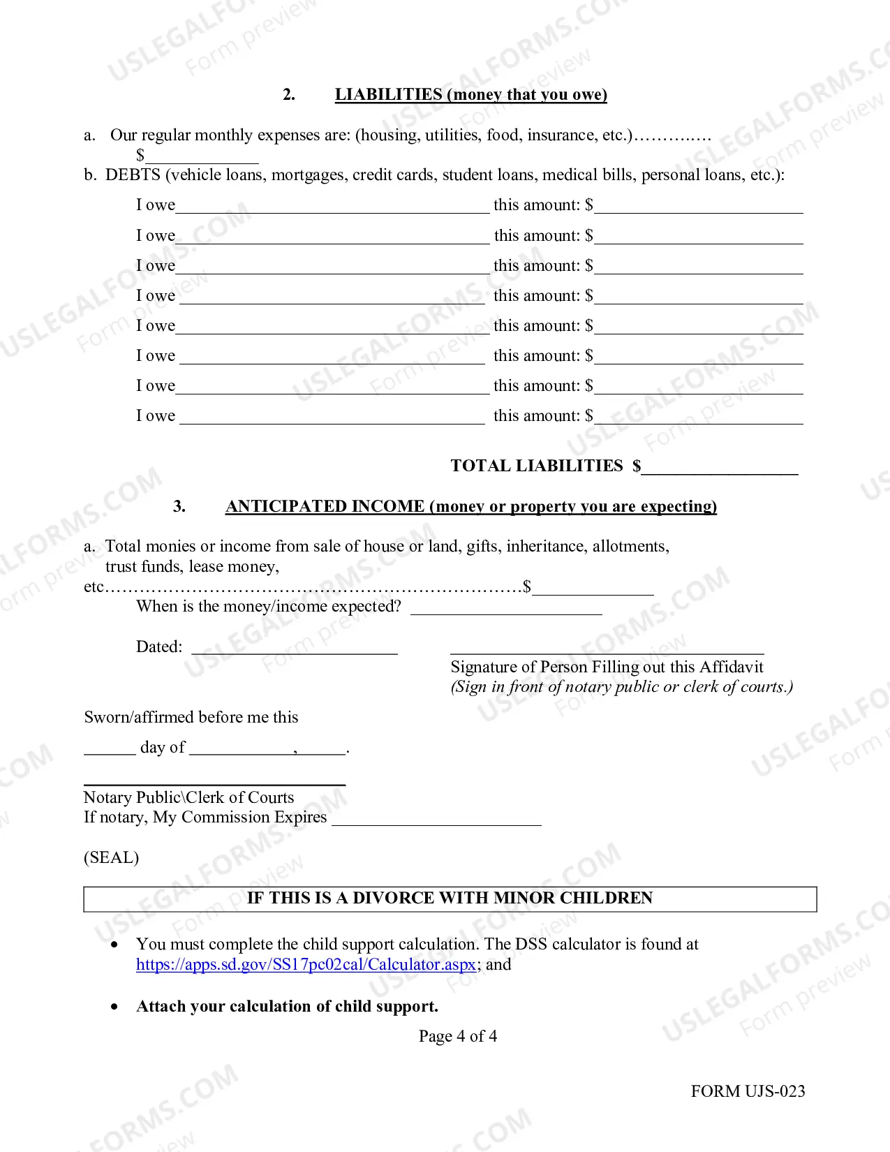Preview Instructions and Form for Financial Statement without Minor Children