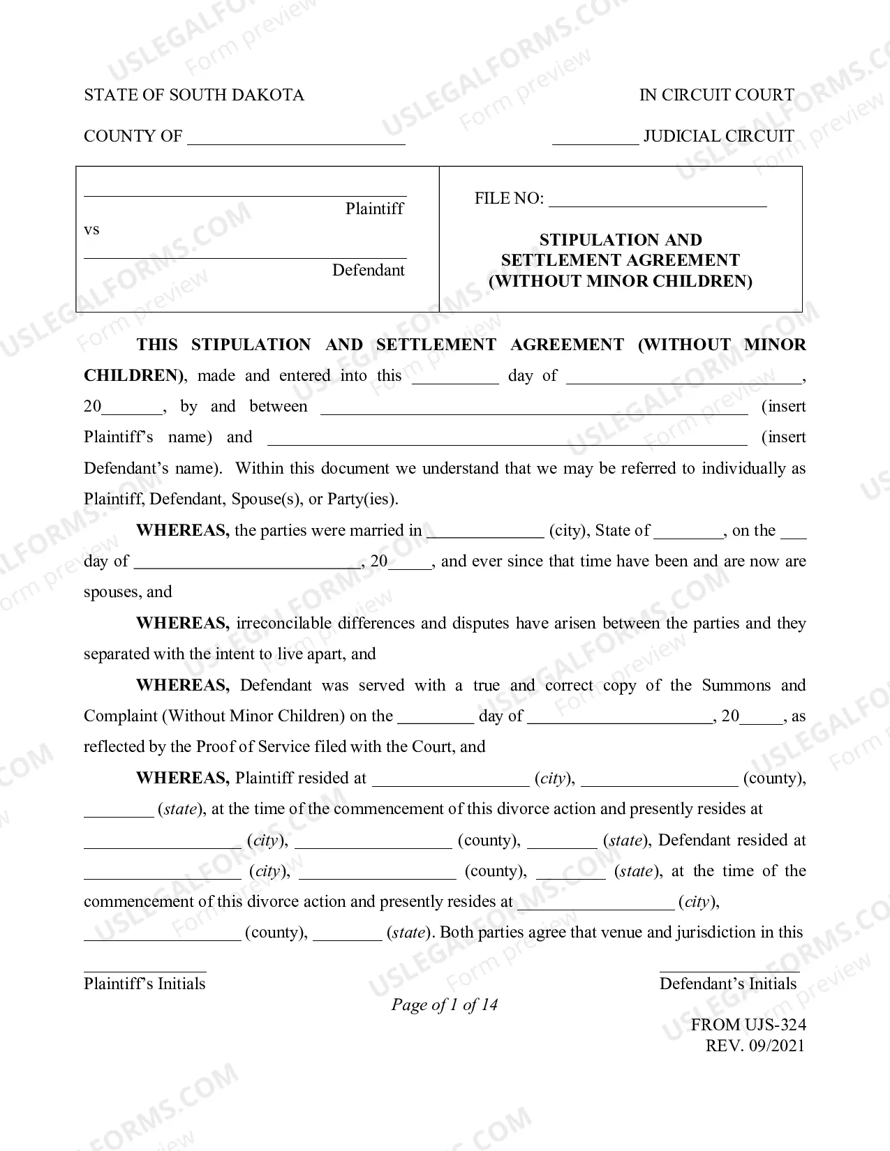 Preview Instructions and Form for Stipulation and Settlement Agreement without Minor Children