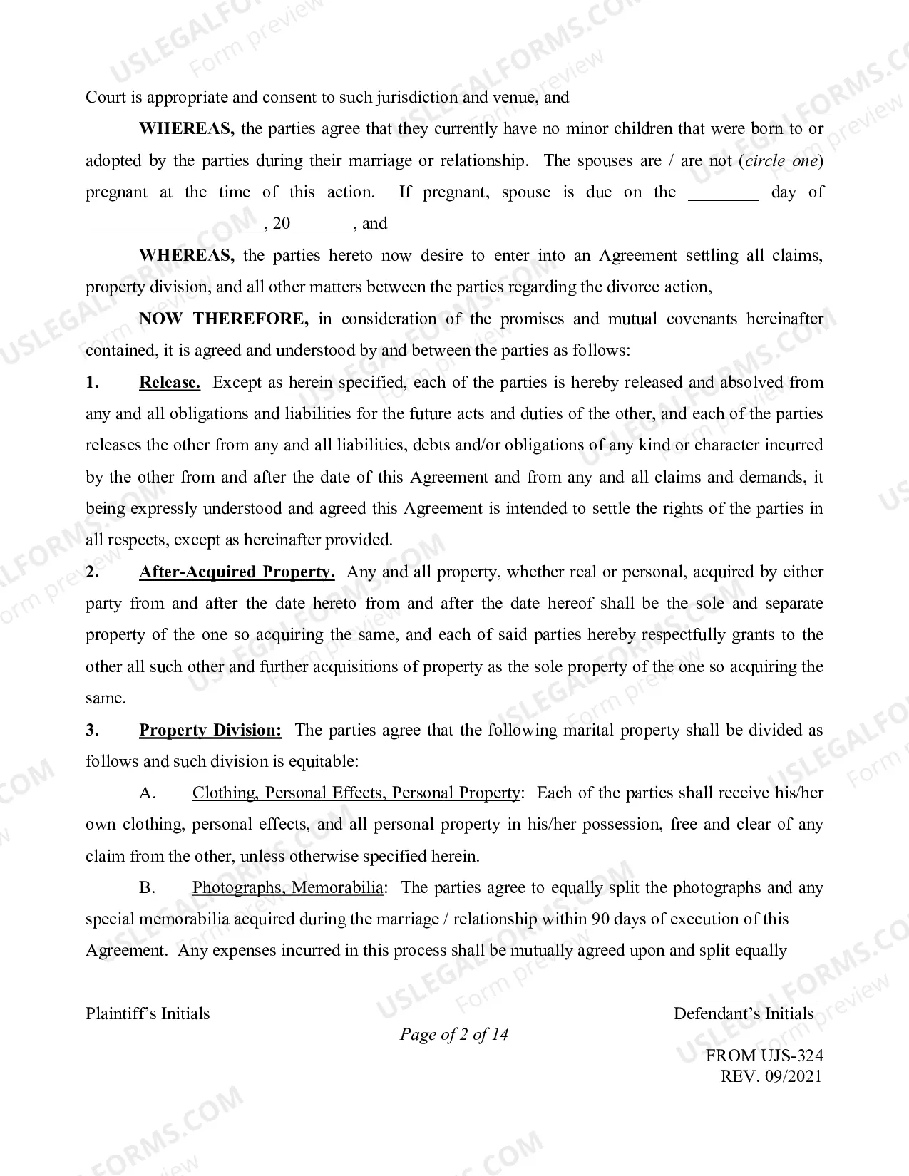 Preview Instructions and Form for Stipulation and Settlement Agreement without Minor Children