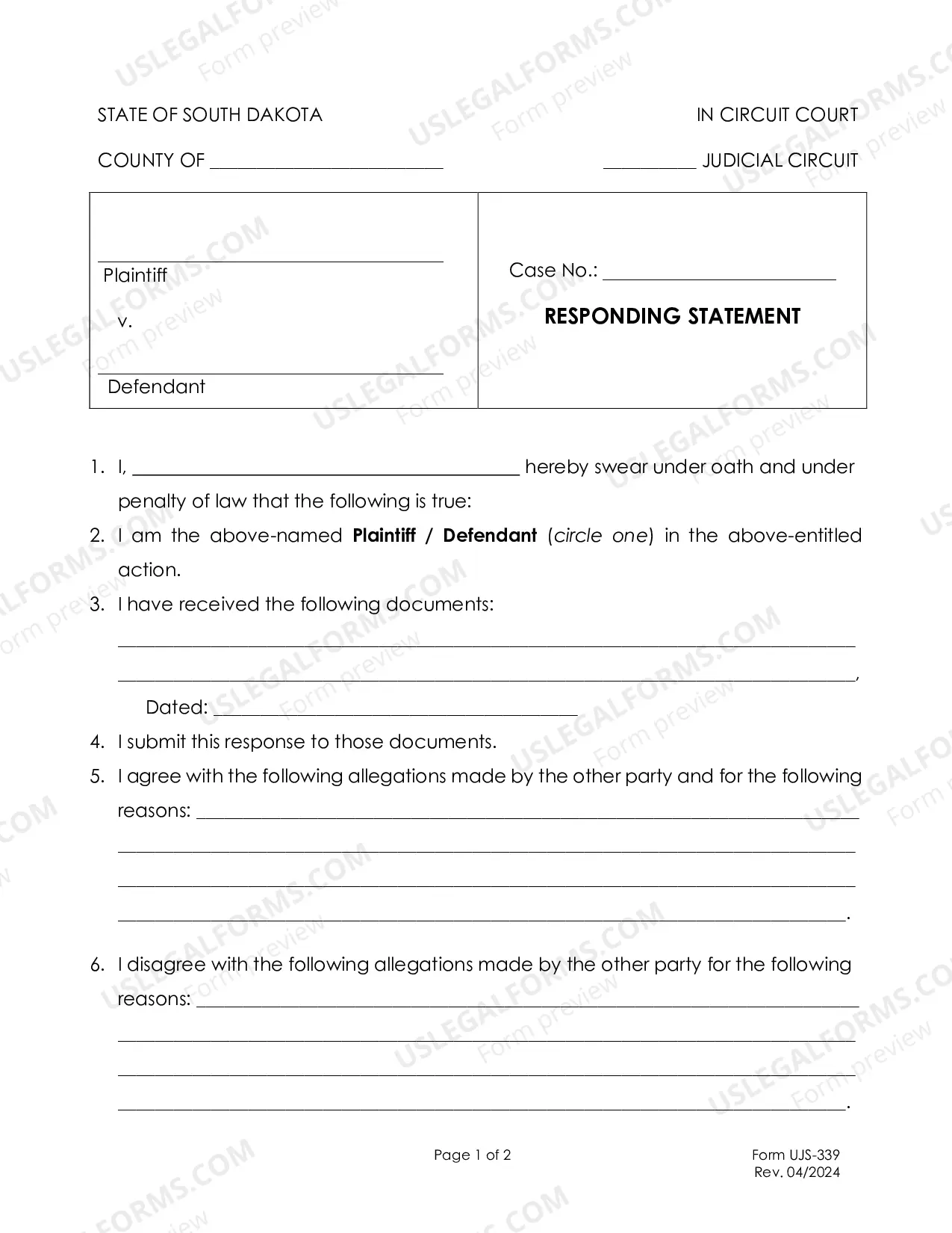 Preview Responding Affidavit and Affidavit of Mailing