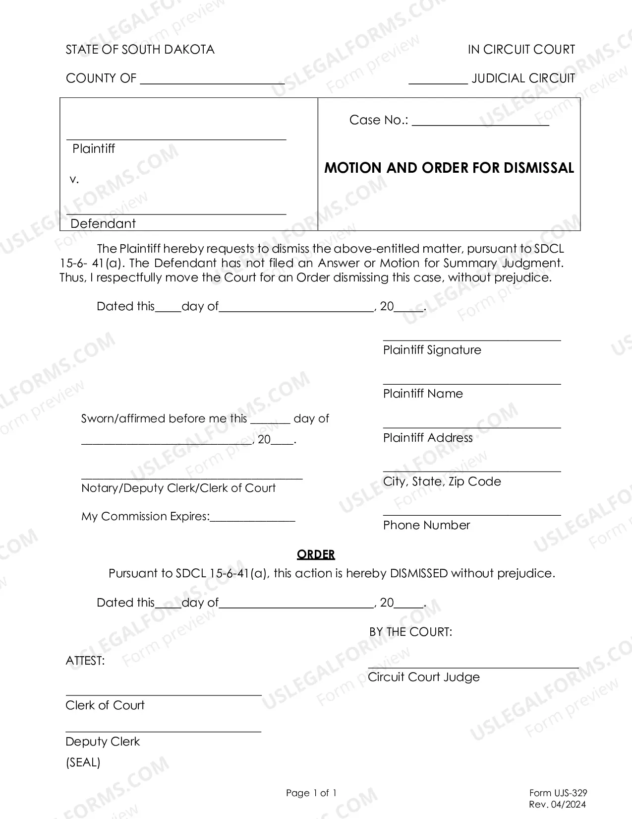 Preview Motion and Order for Dismissal