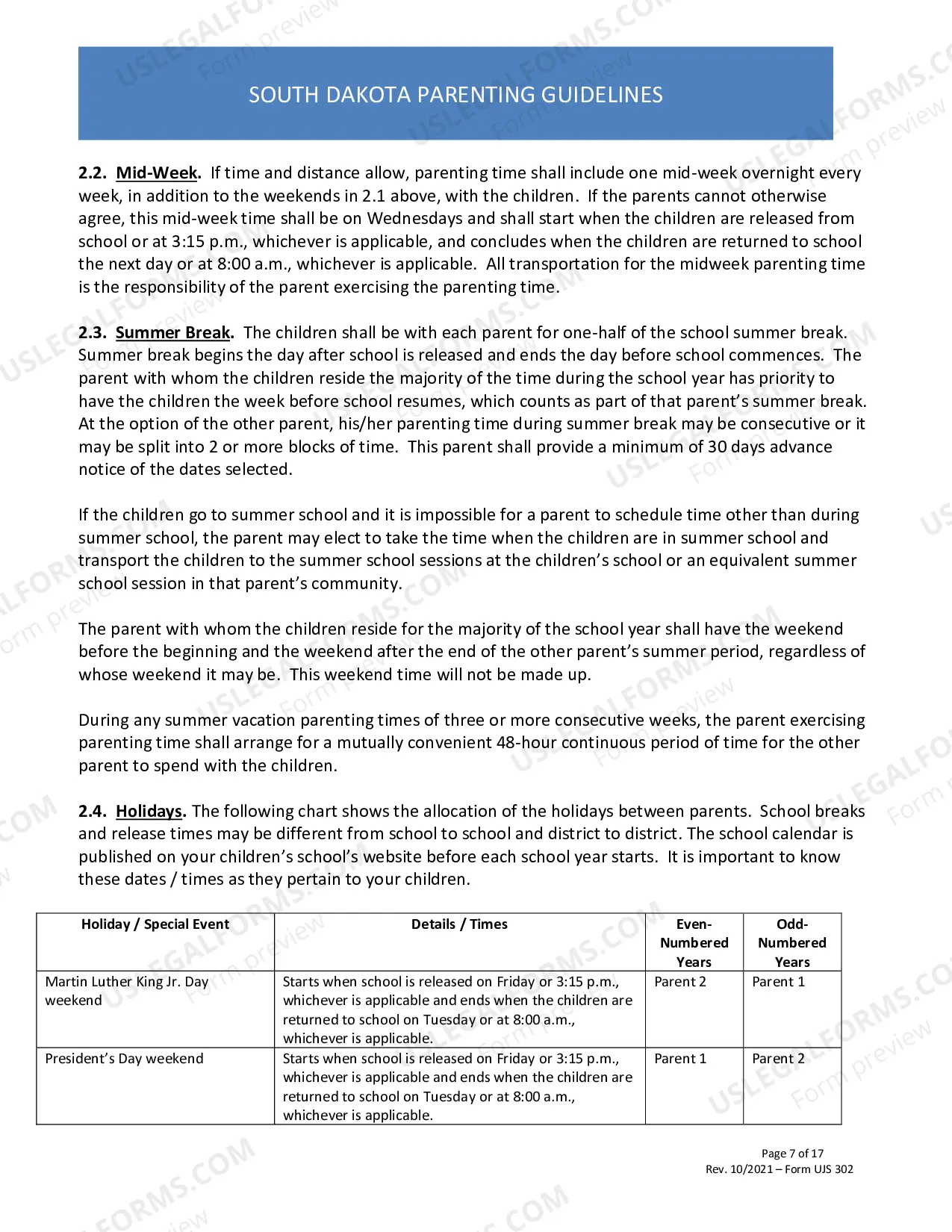 Preview South Dakota Parenting Guidelines