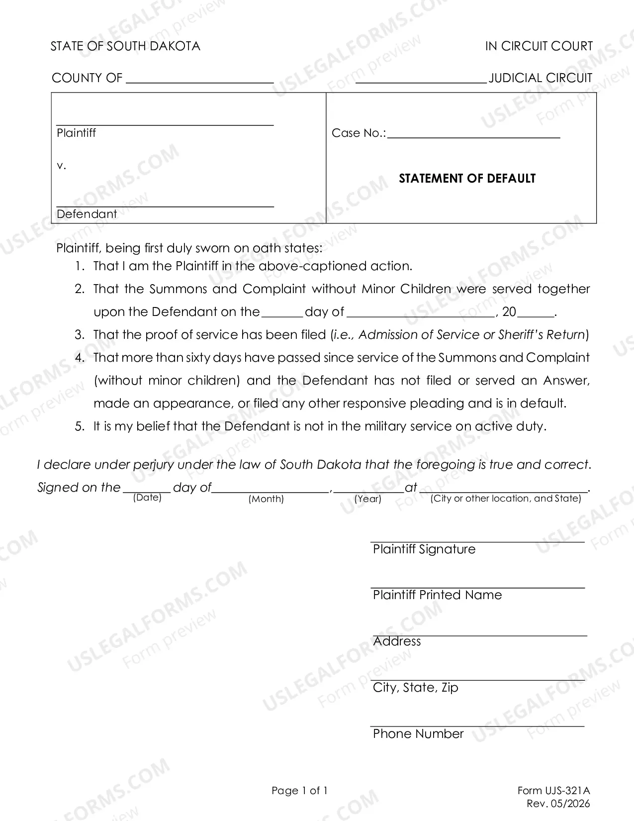 Preview Application for Default Judgment without Minor Children
