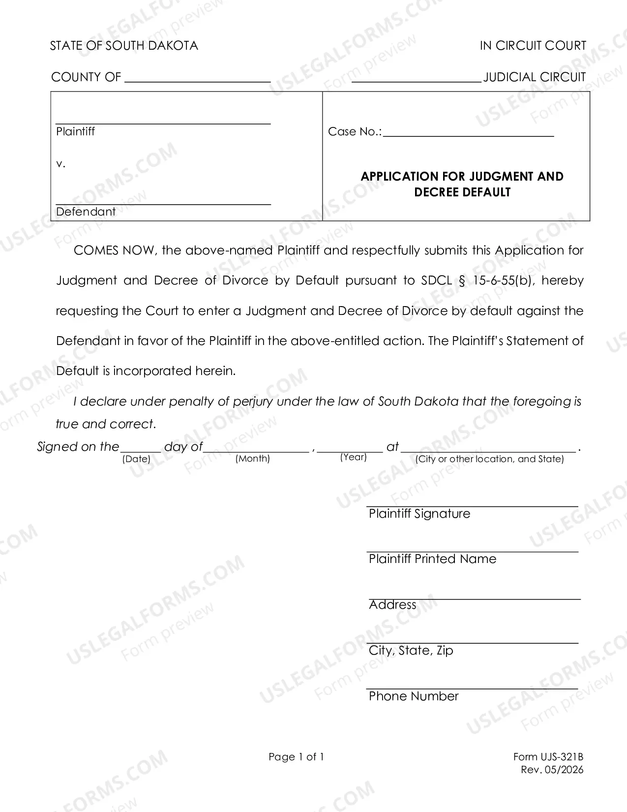 Preview Application for Default Judgment without Minor Children