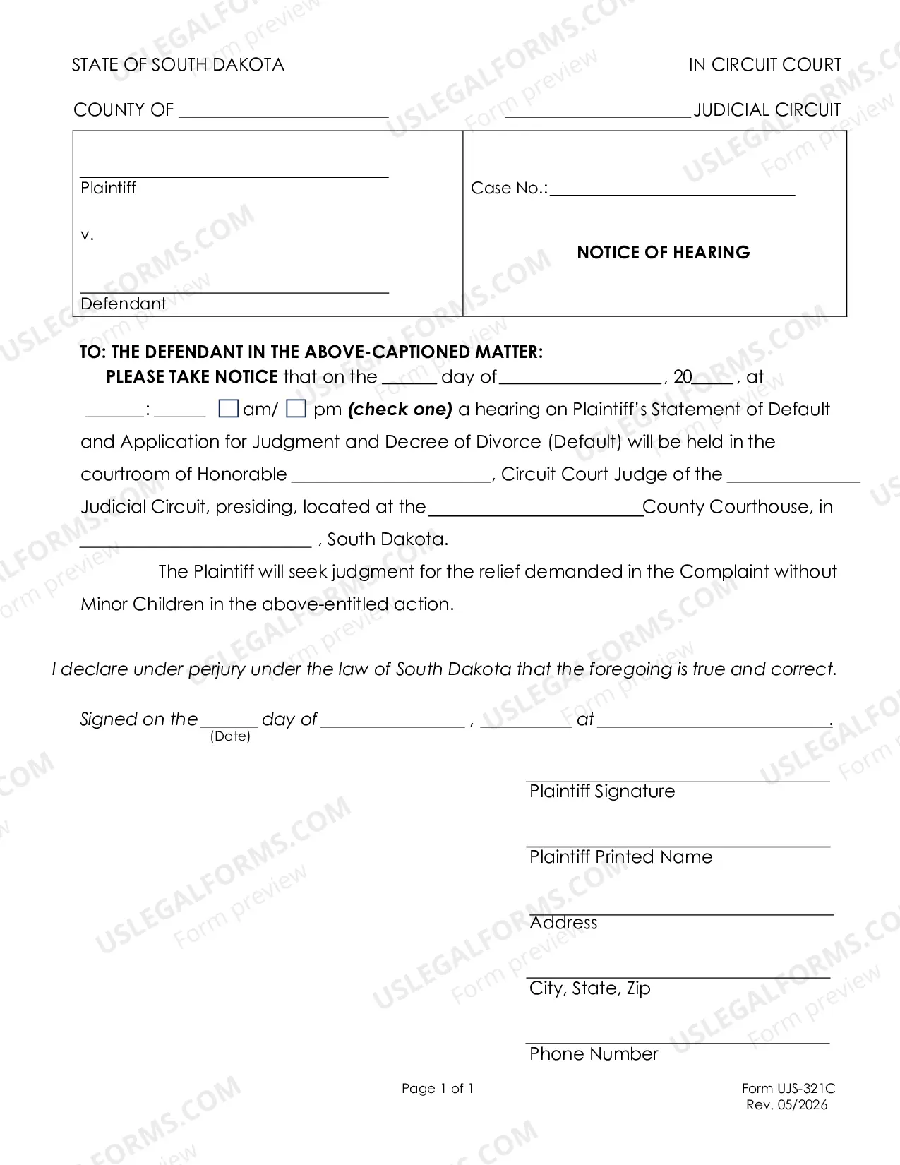Preview Application for Default Judgment without Minor Children