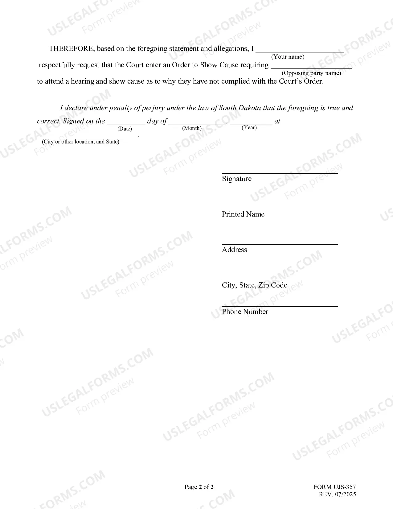 Preview Motion and Affidavit for Order to Show Cause