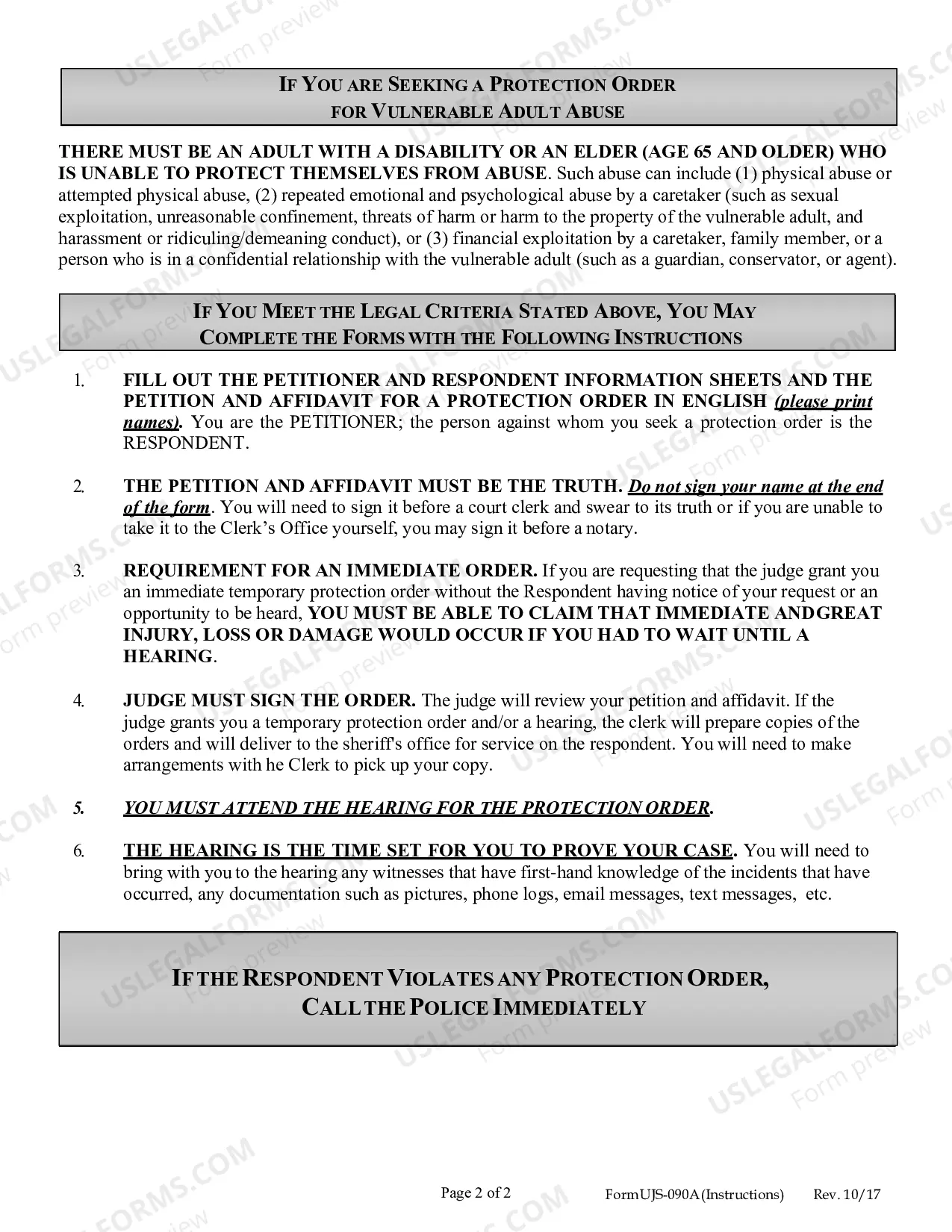 Preview Instructions on Obtaining a Protection Order