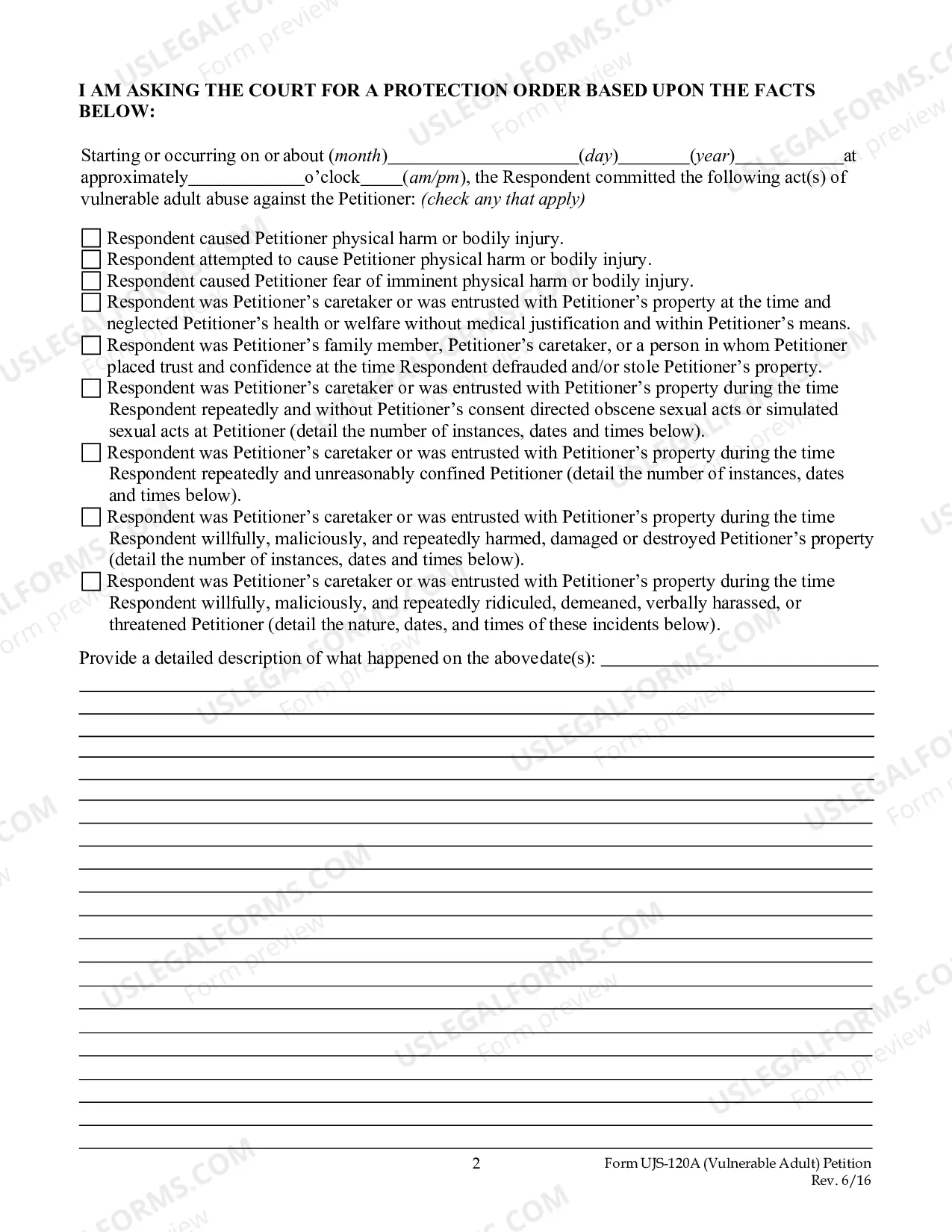Preview Petition for Vulnerable Adult Protection Order