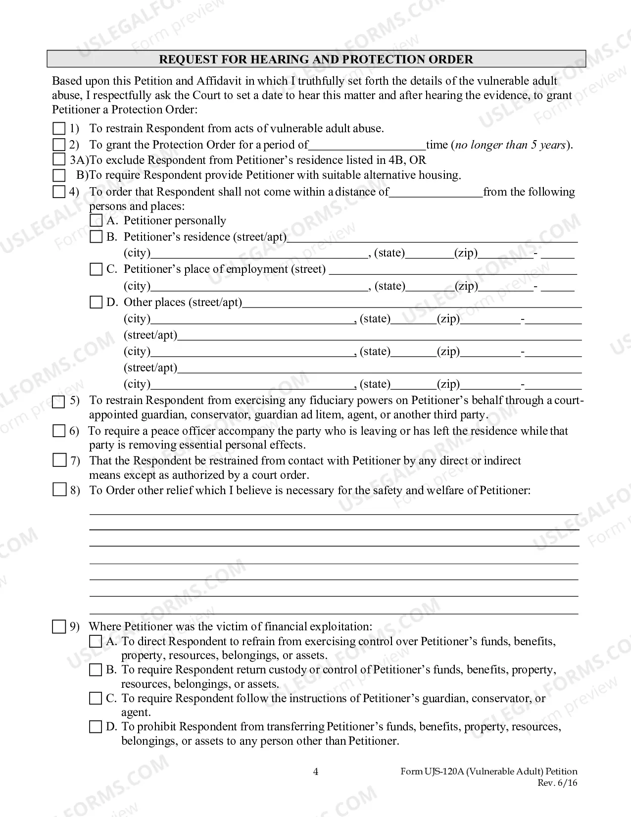 Preview Petition for Vulnerable Adult Protection Order