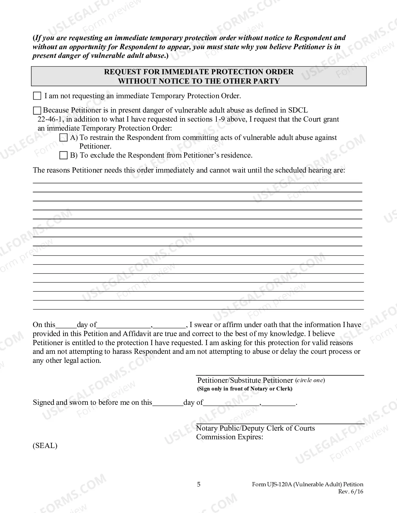 Preview Petition for Vulnerable Adult Protection Order