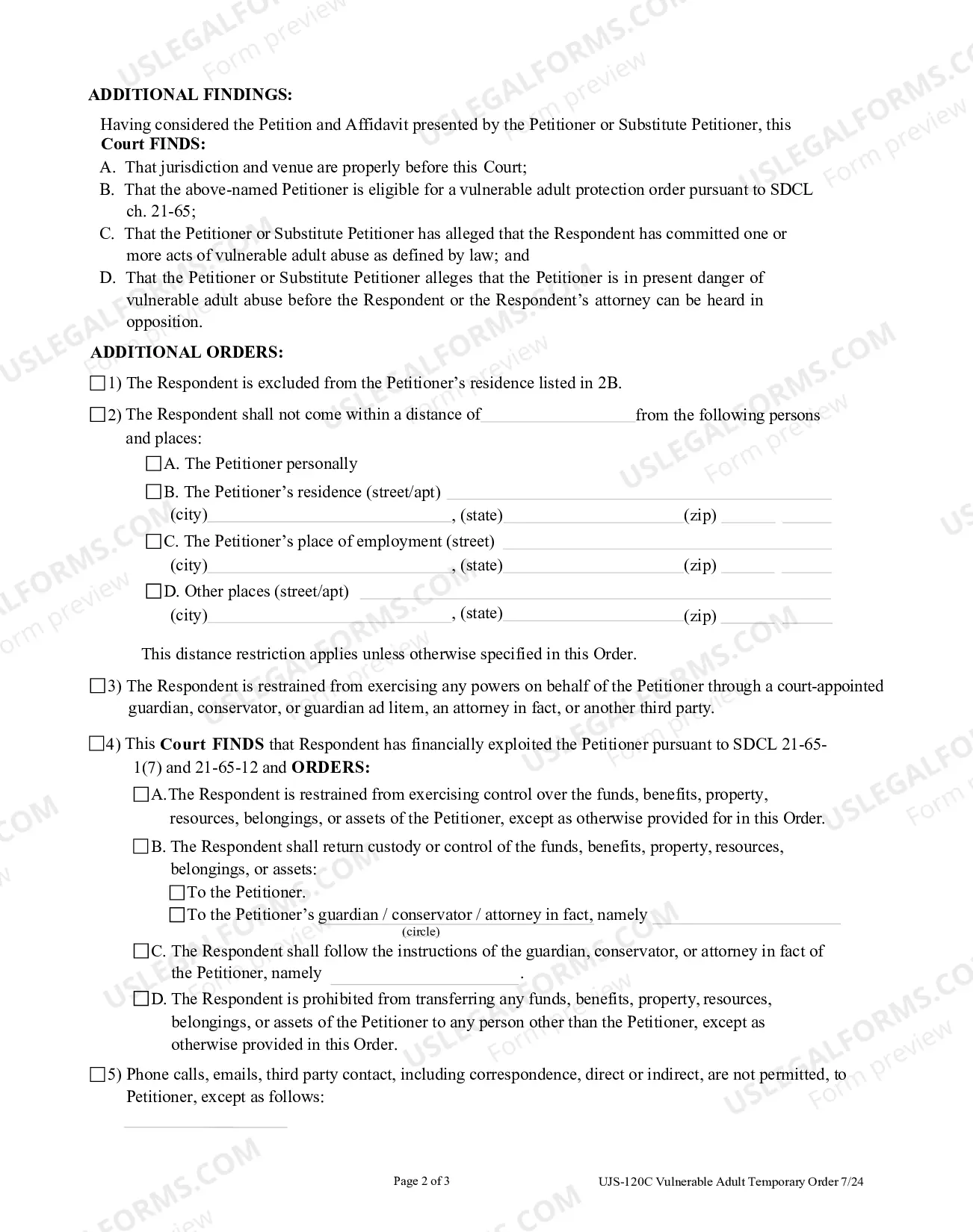 Preview Vulnerable Adult Temporary Protection Order