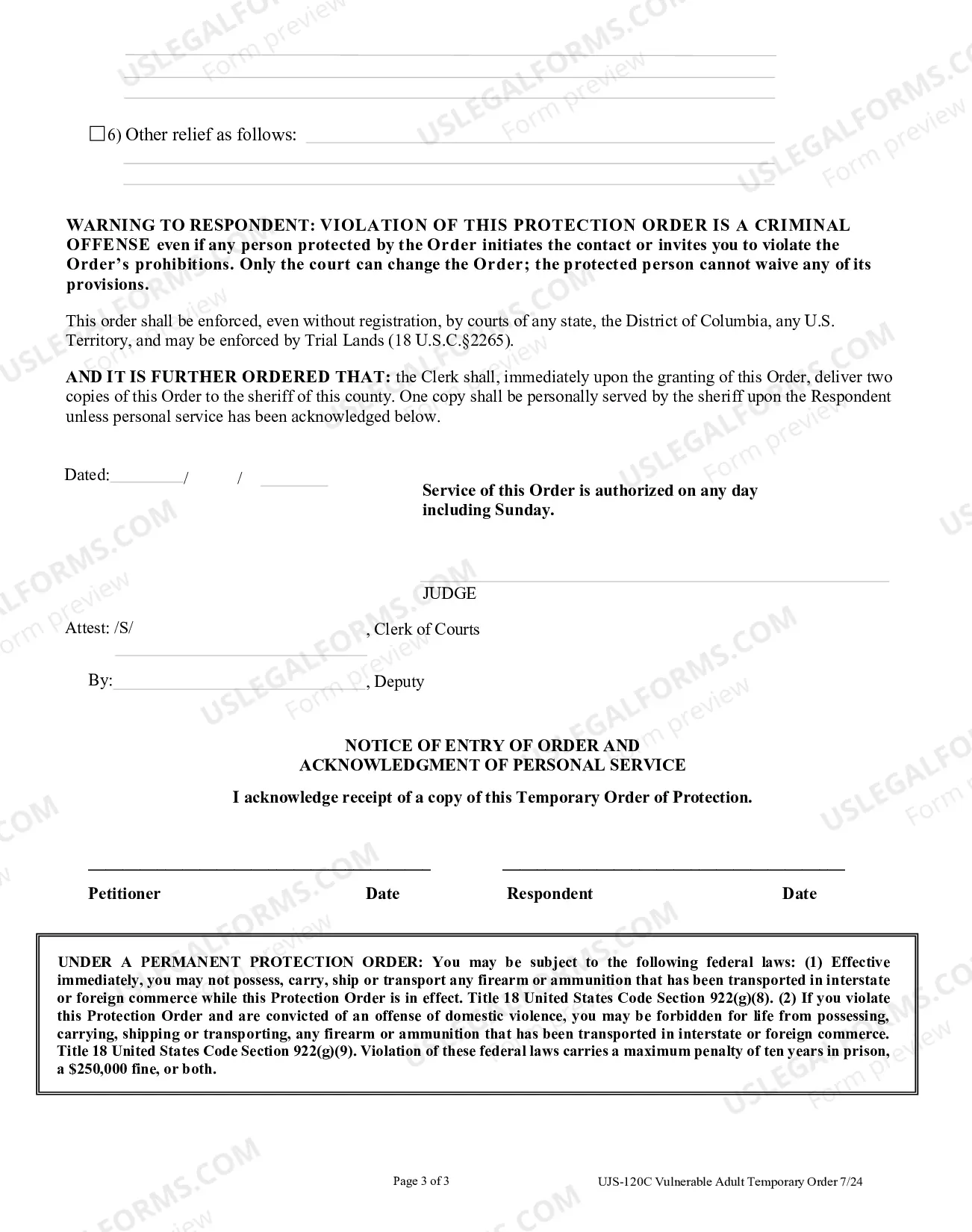 Preview Vulnerable Adult Temporary Protection Order