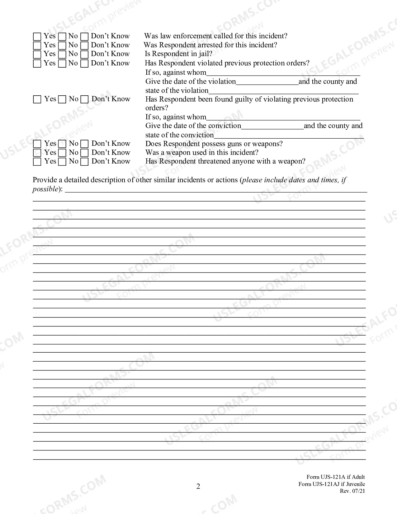 Preview Petition and Affidavit for Stalking Protection Order