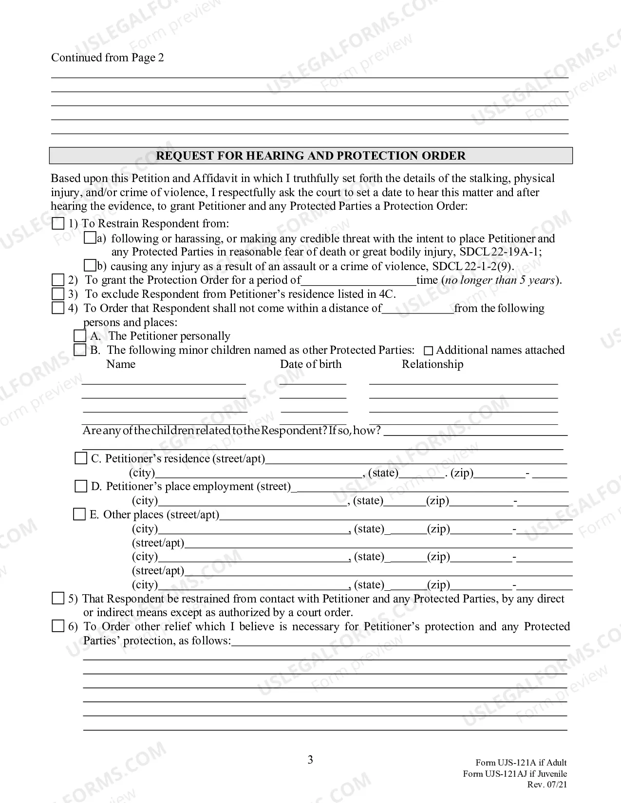 Preview Petition and Affidavit for Stalking Protection Order