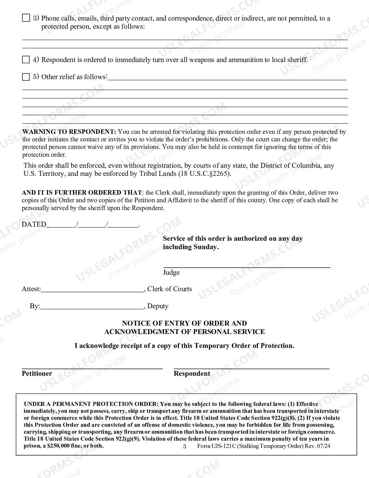 Preview Temporary Stalking Protection Order