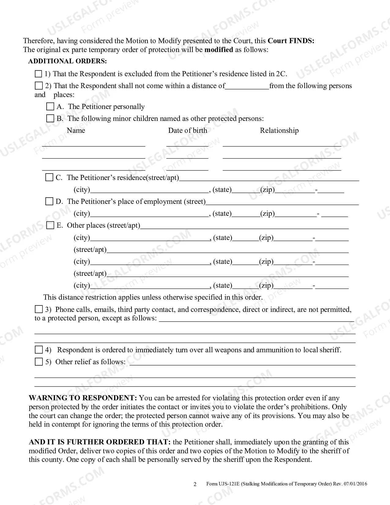 Preview Modification of Temporary Stalking Protection Order