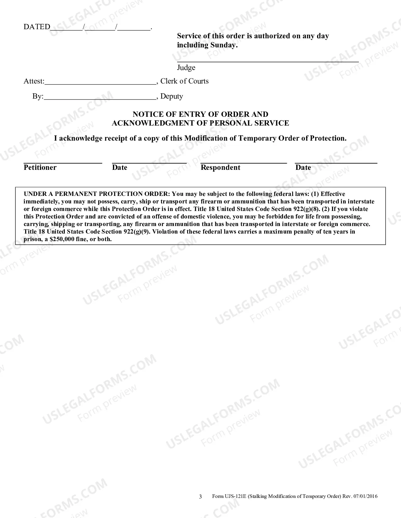 Preview Modification of Temporary Stalking Protection Order