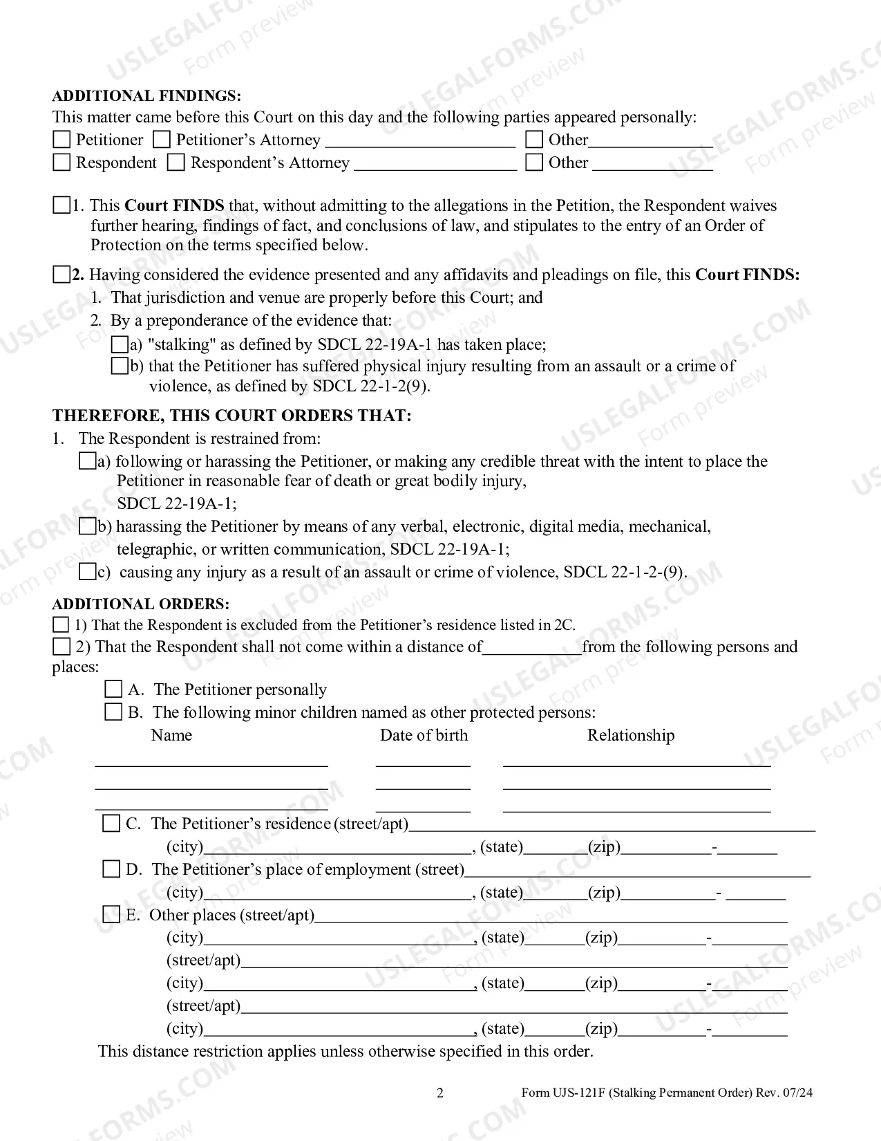 Preview Permanent Stalking Protection Order