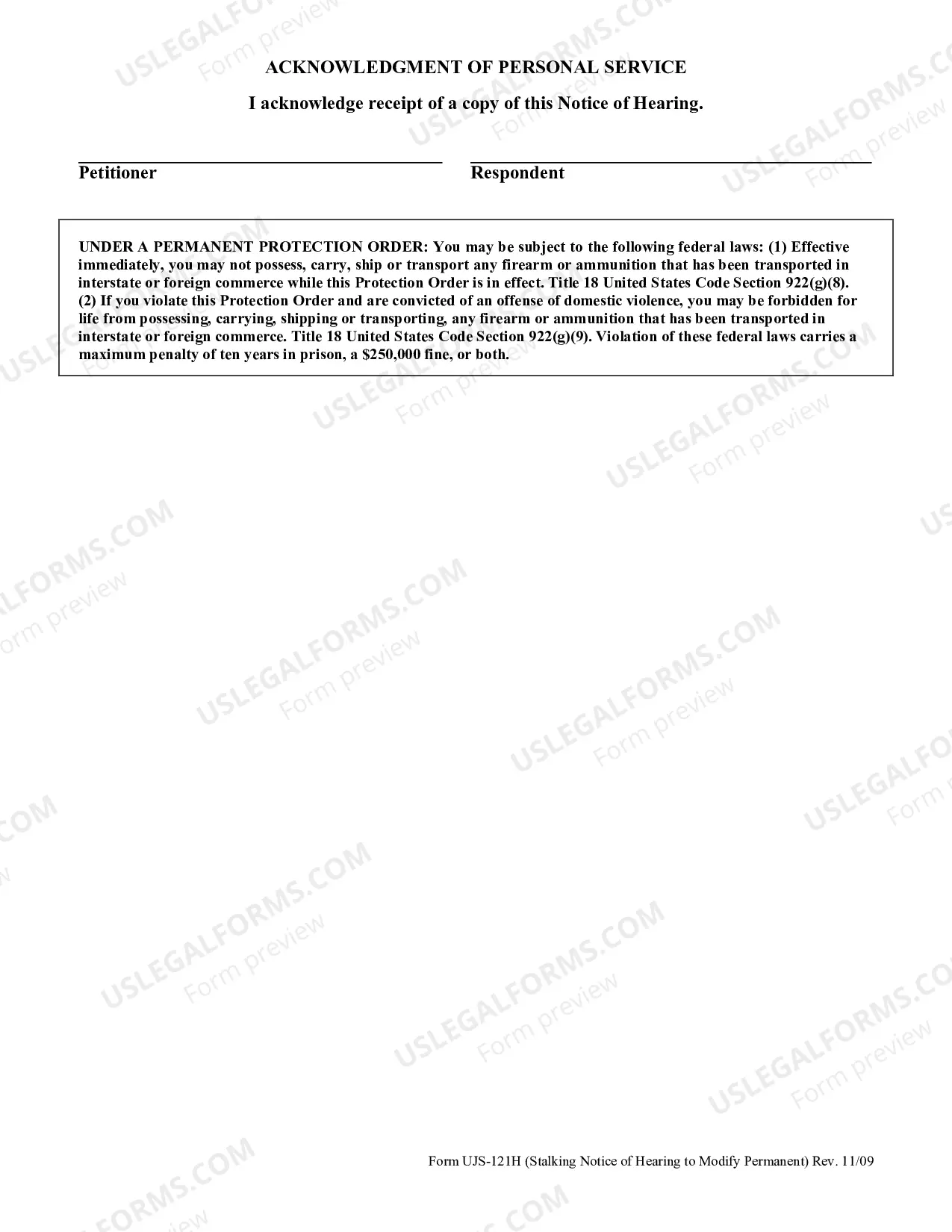 Preview Notice of Hearing on Motion to Modify Permanent Stalking Protection Order