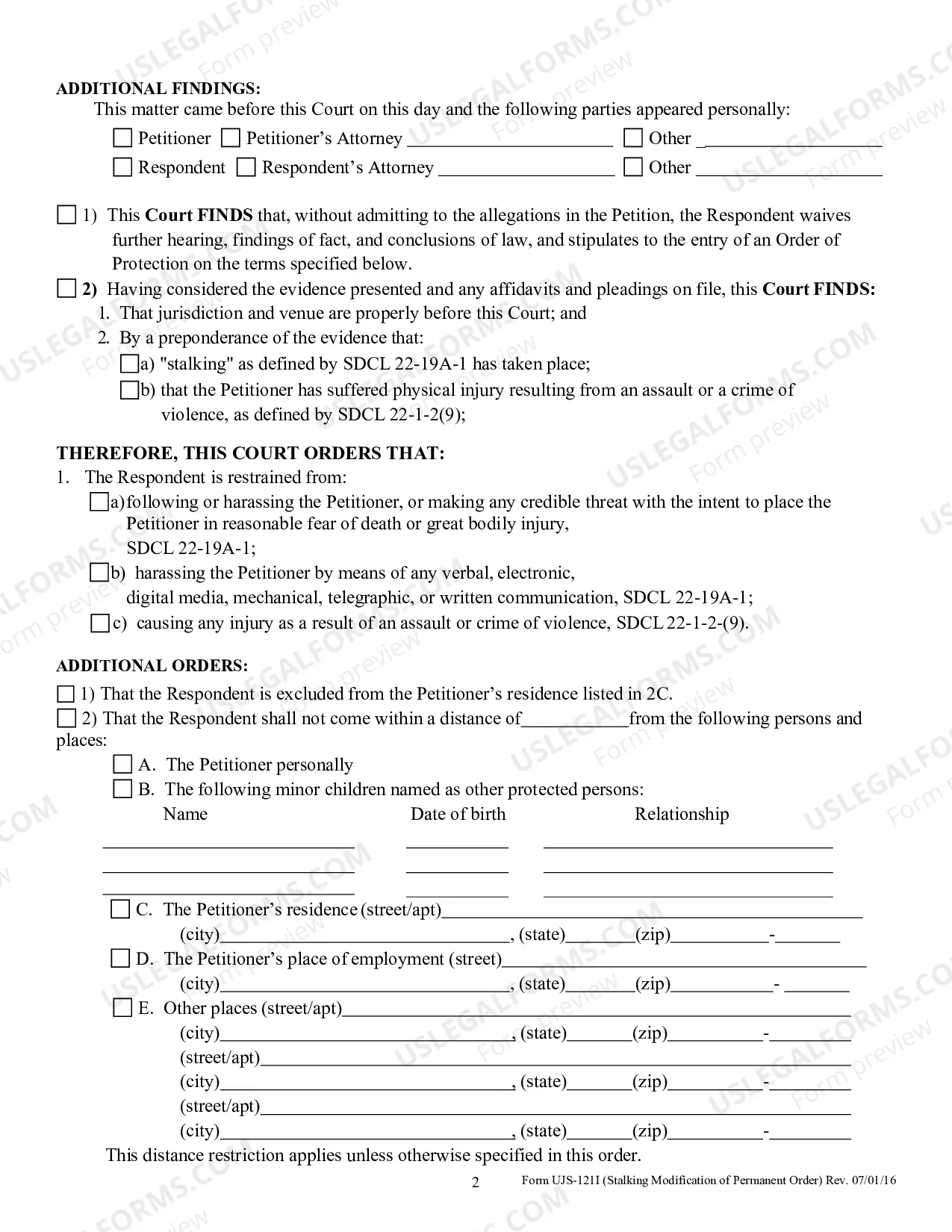Preview Modification of Permanent Stalking Protection Order