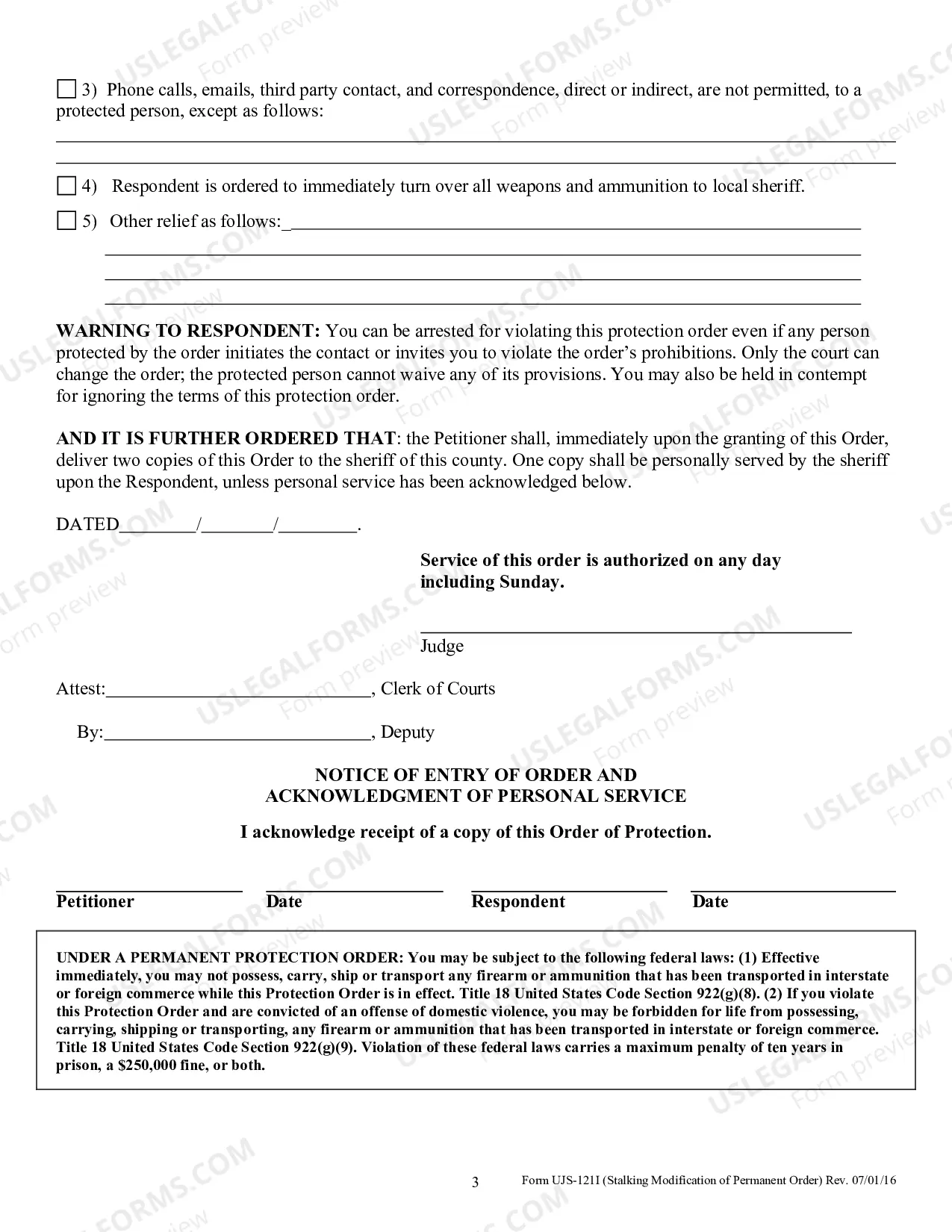 Preview Modification of Permanent Stalking Protection Order