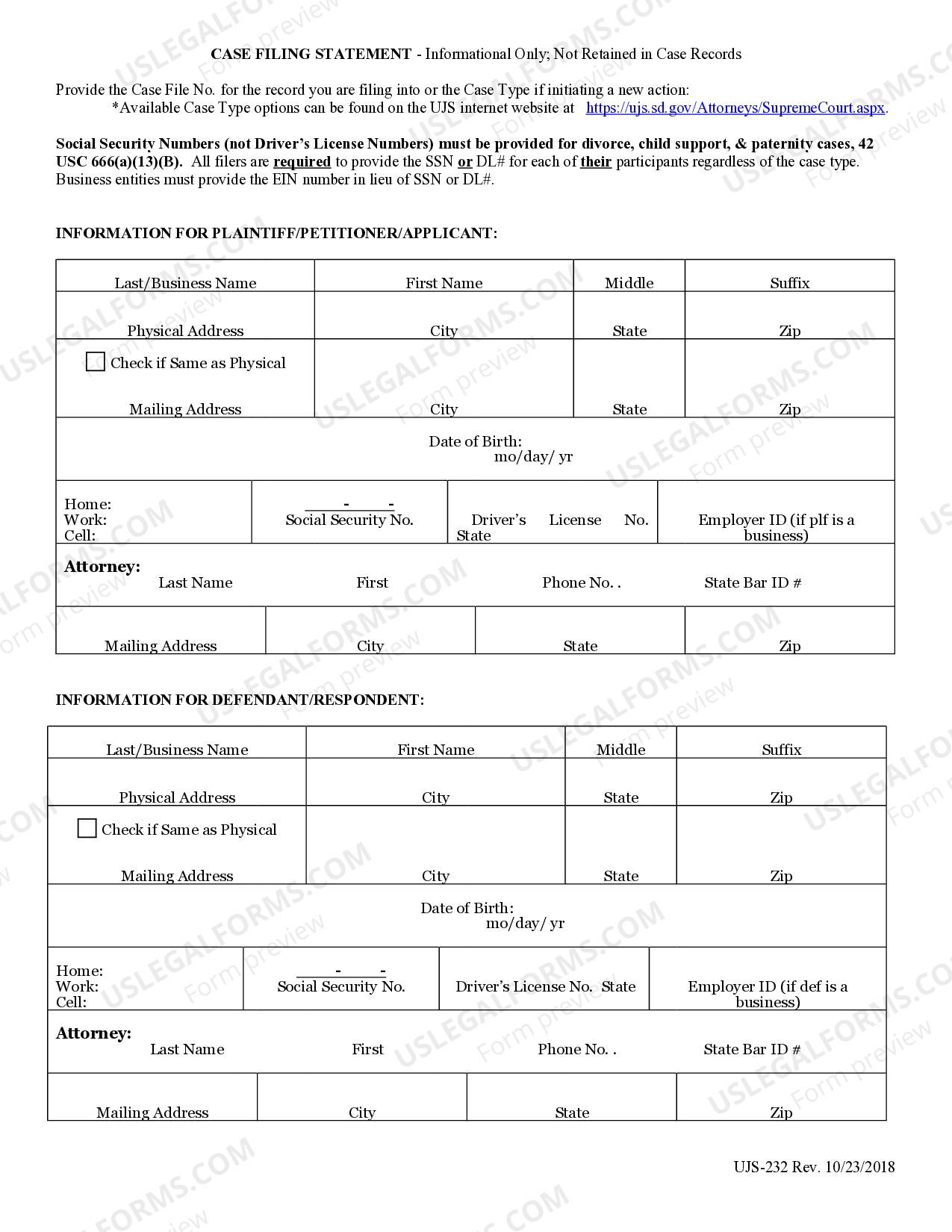 Sioux Falls South Dakota Case Filing Statement Case Filing Statement