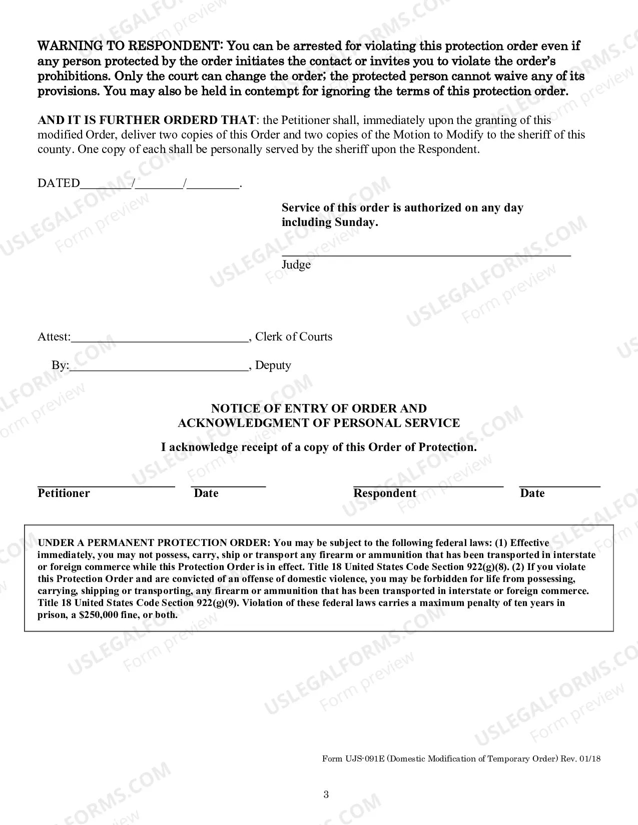 Preview Modification of Temporary Domestic Abuse Protection Order